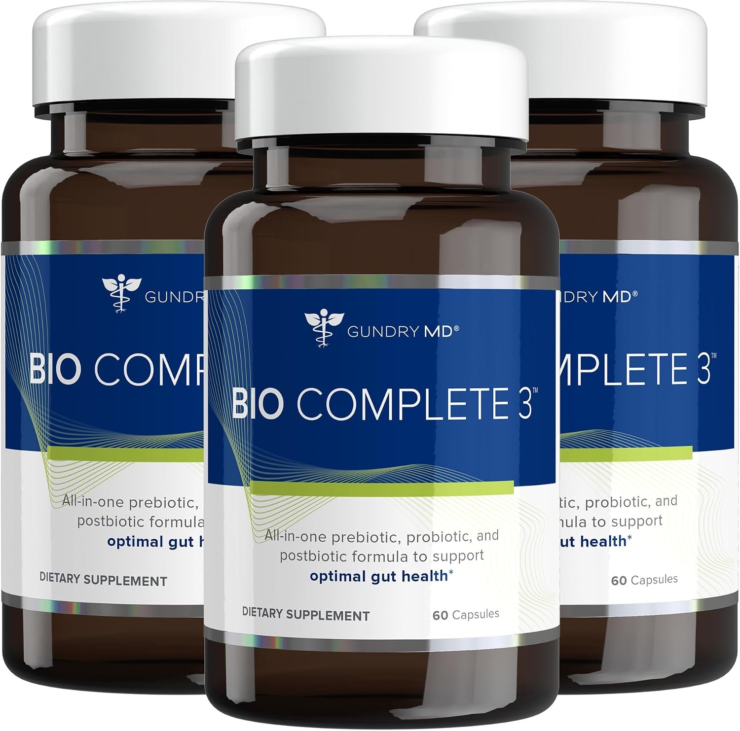 Gundry MD Bio Complete 3, 3-in-1 Probiotics, Pre & Postbiotics, 90 Servings | Certified Gluten Free, Certified Vegetarian, Supports Better Digestion, Bowel Movements & Energy, Keto Friendly, Sugar Free