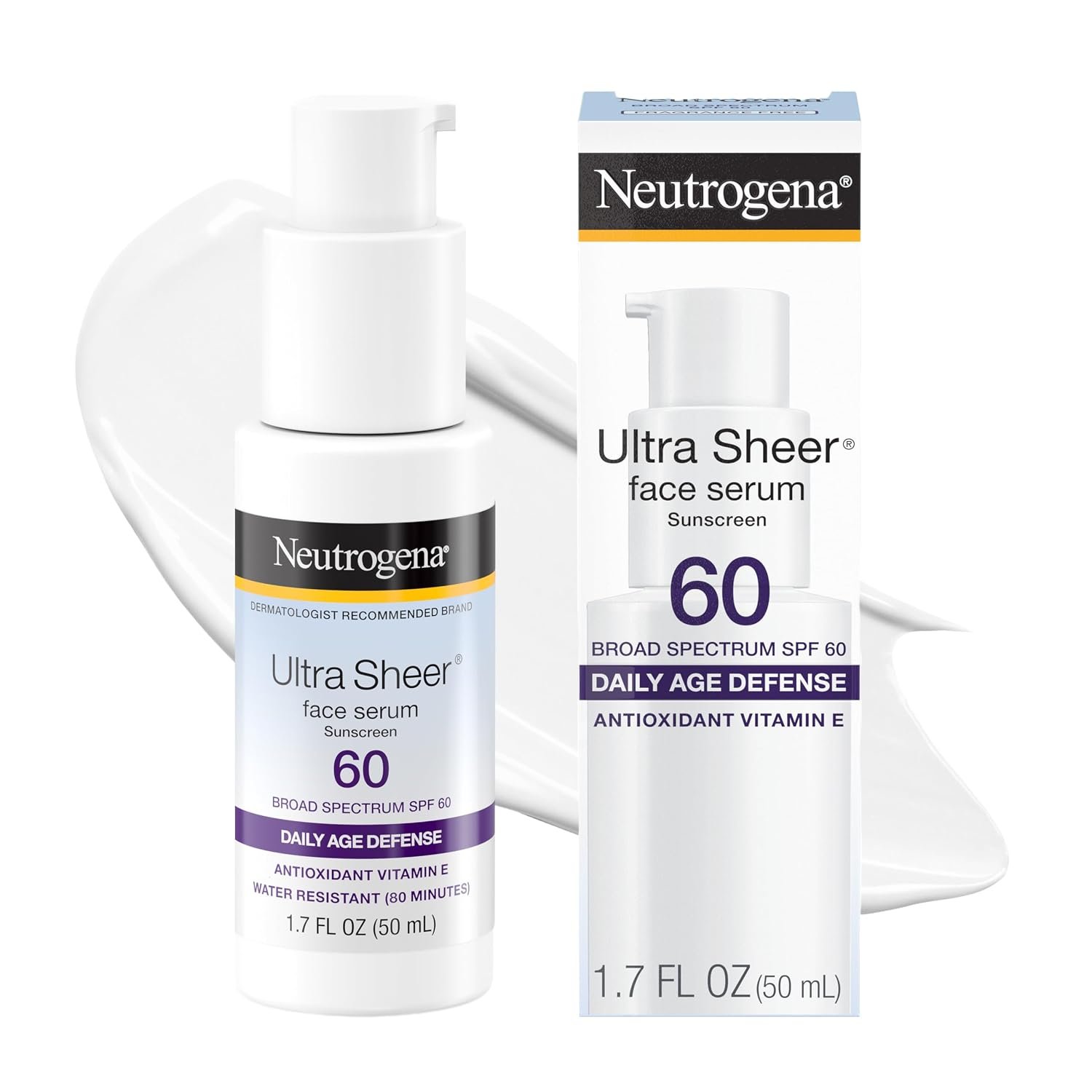 Neutrogena, Ultra Sheer Face Sunscreen with Vitamin E and SPF 60, Sunscreen for Face with Broad Spectrum Uva/Uvb Protection, Fragrance-Free, Oxybenzone-Free, Water-Resistant (80 minutes), 50.3 mL