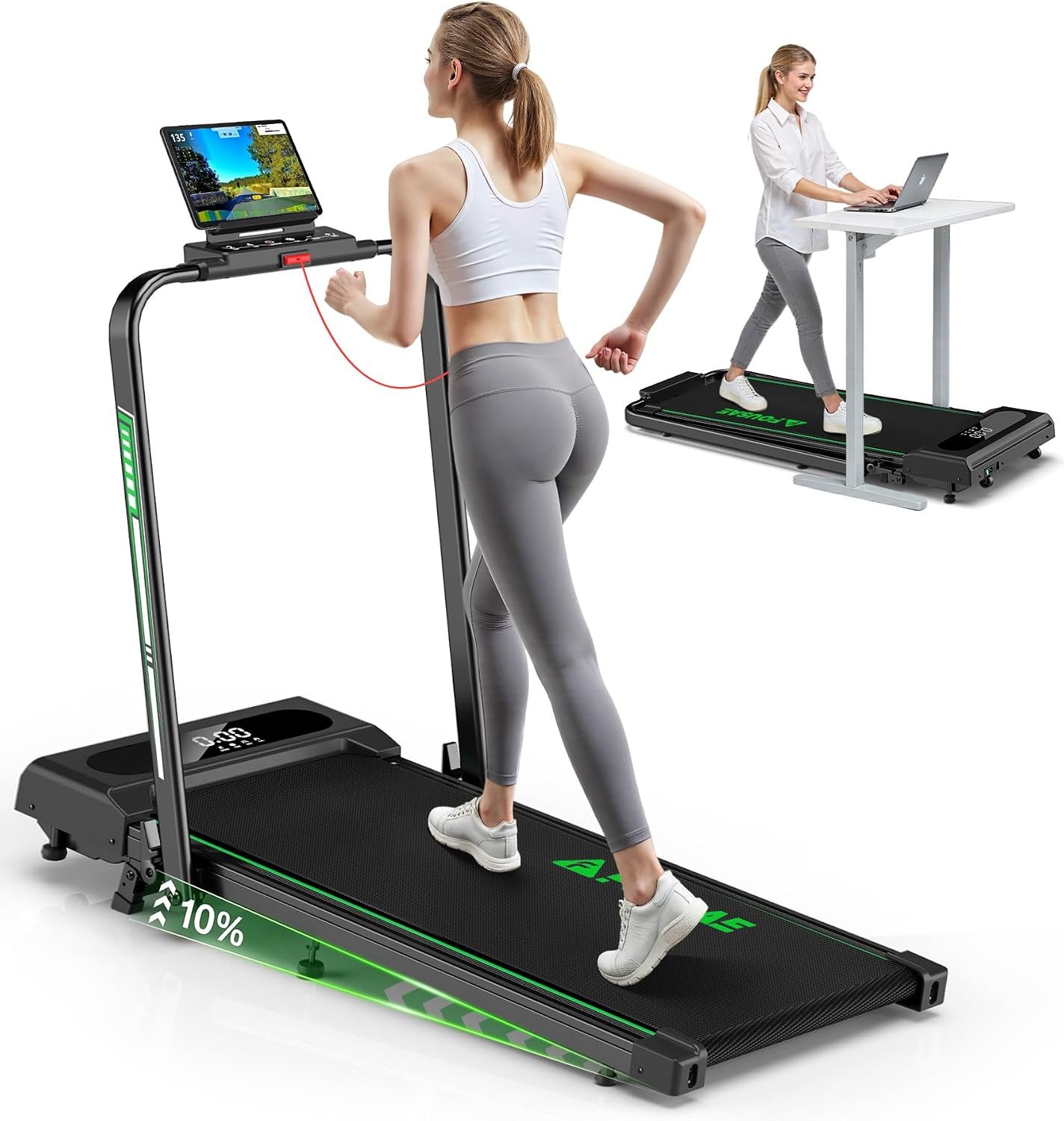 5 in 1 Foldable Treadmill, 7.5 MPH Treadmills for Home with App Compatible, Treadmill with 10% Incline, 3.0HP Brushless Drive, Remote Control and LED Display, 12 HIIT Programs, 400 LBS Capacity