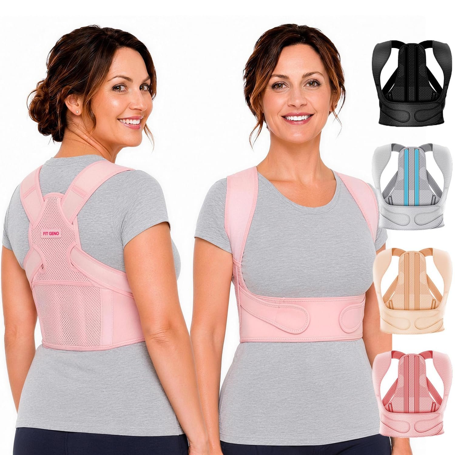 Fit Geno Posture Corrector for Women Lite, Upper Back Brace for Slouching | An Adjustable, Lightweight Design Supports Your Neck, Shoulders, and Upper Back to Help You Sit and Stand Taller
