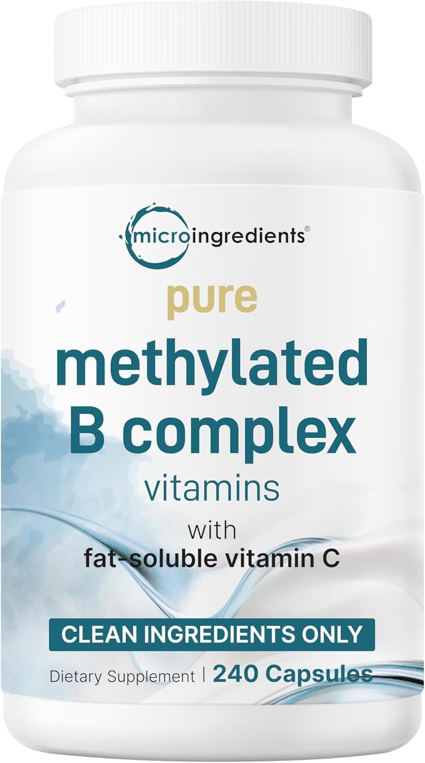 Micro Ingredients Pure Methylated B Complex, 240 Capsules | 11-in-1 Formula with Methylfolate, B12, Thiamin, Inositol, Choline, & Fat Soluble Vitamin C | Clean Ingredients Without Fillers | Non-GMO