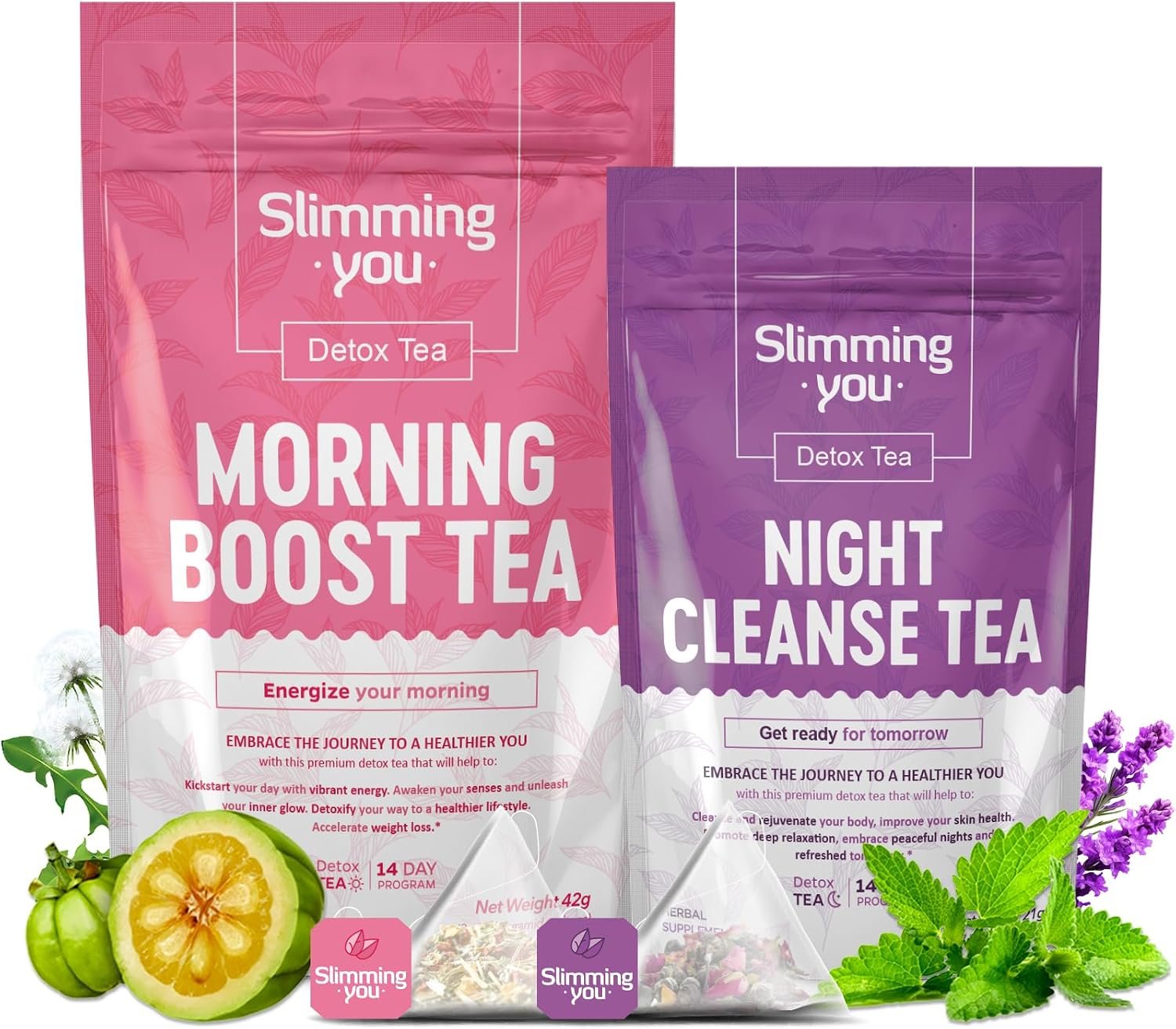 TAOISTEA 14 Day Detox Tea for Weight Loss, Body Cleanse, Metabolism Boost – Morning Boost and Night Cleanse Teas