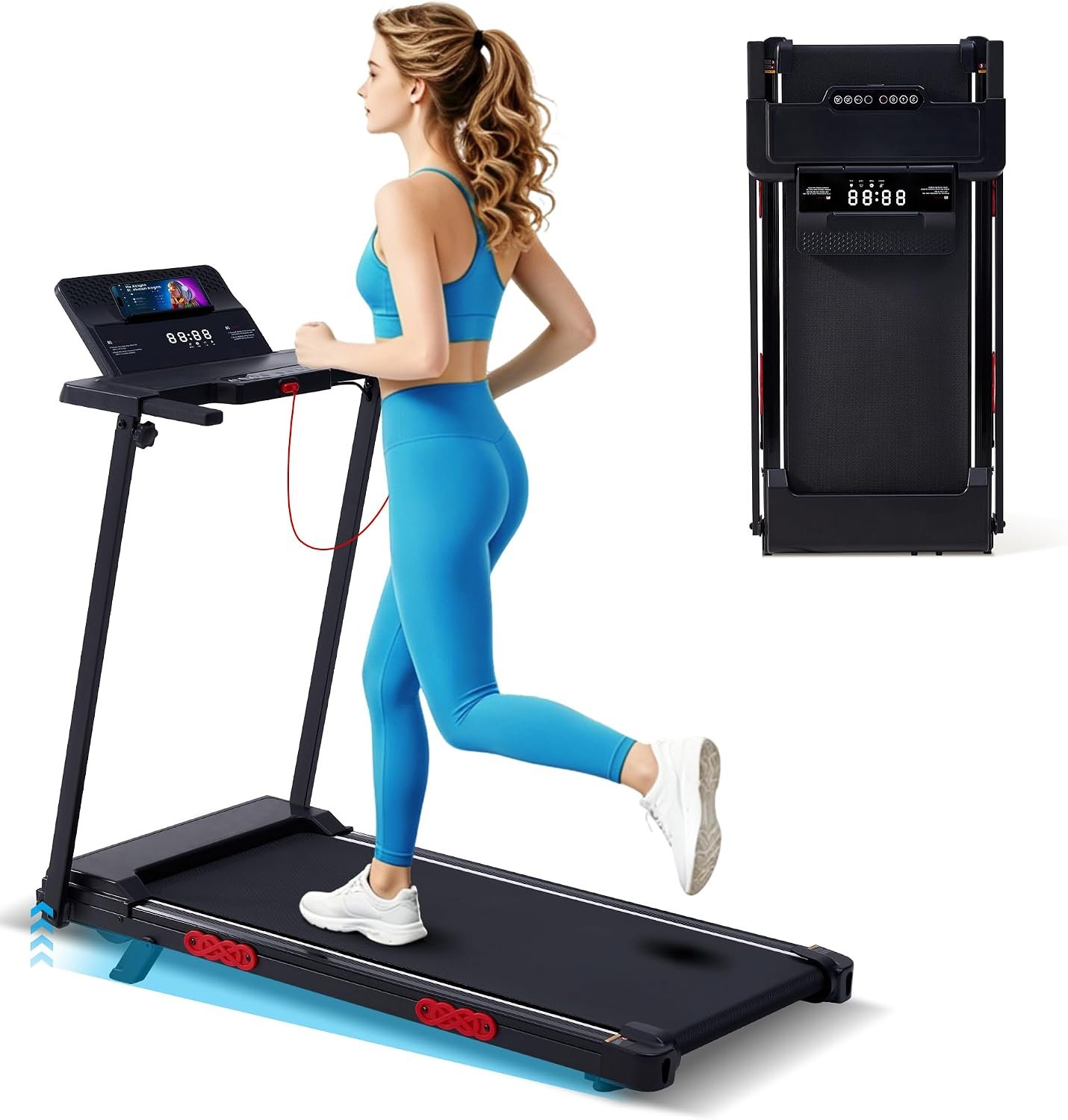 Portable Treadmill with Incline, Walking Pad with Handle Bar for Home | Electric Small Treadmills for Home, Walking Pad Treadmill with Handles, Mini Treadmill for Home Exercising, 0.6-10MPH, 400LBS