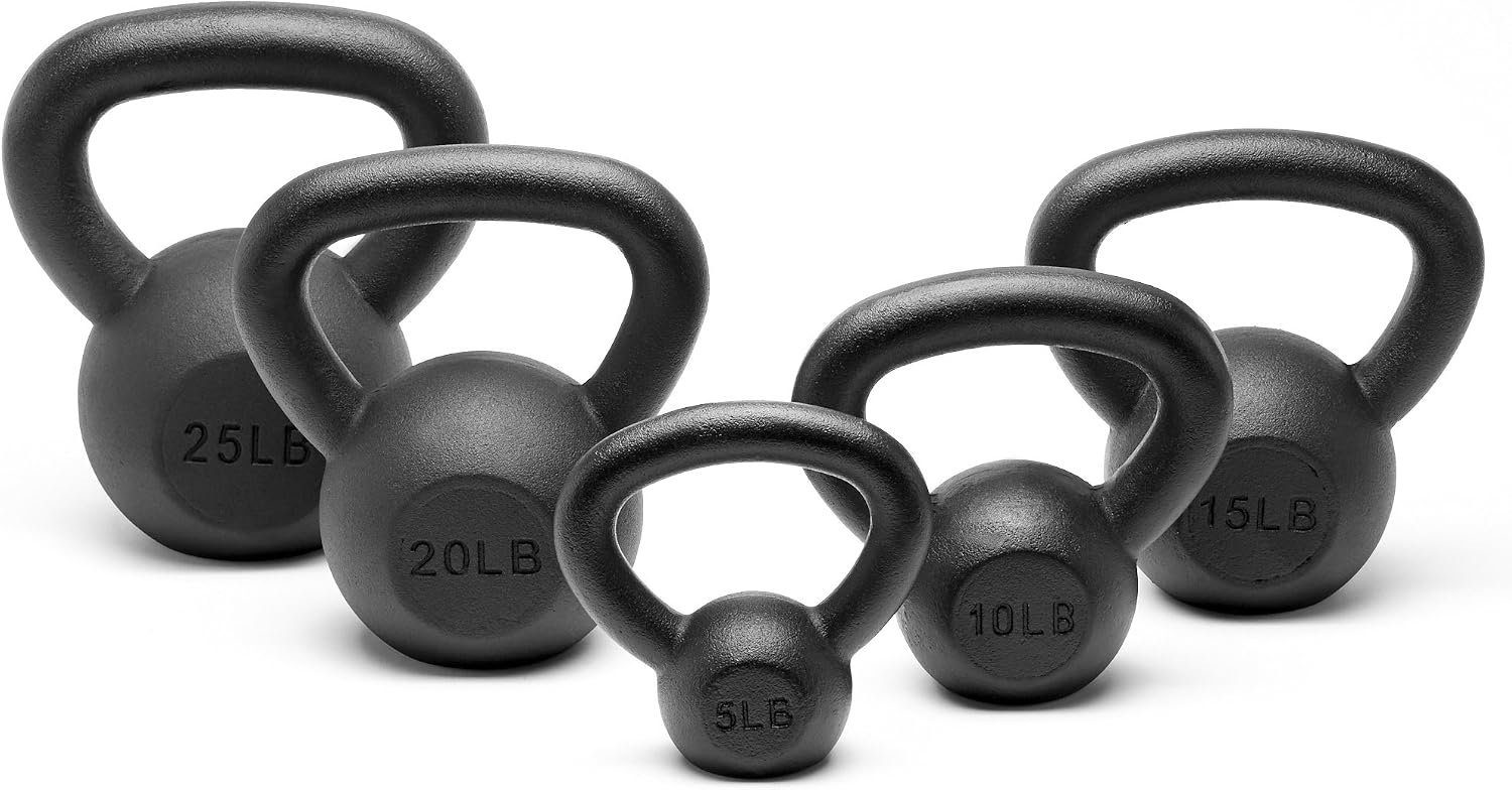Powder Coated Solid Cast Iron Kettlebell Weights Set 5lb to 45lb Various Combination