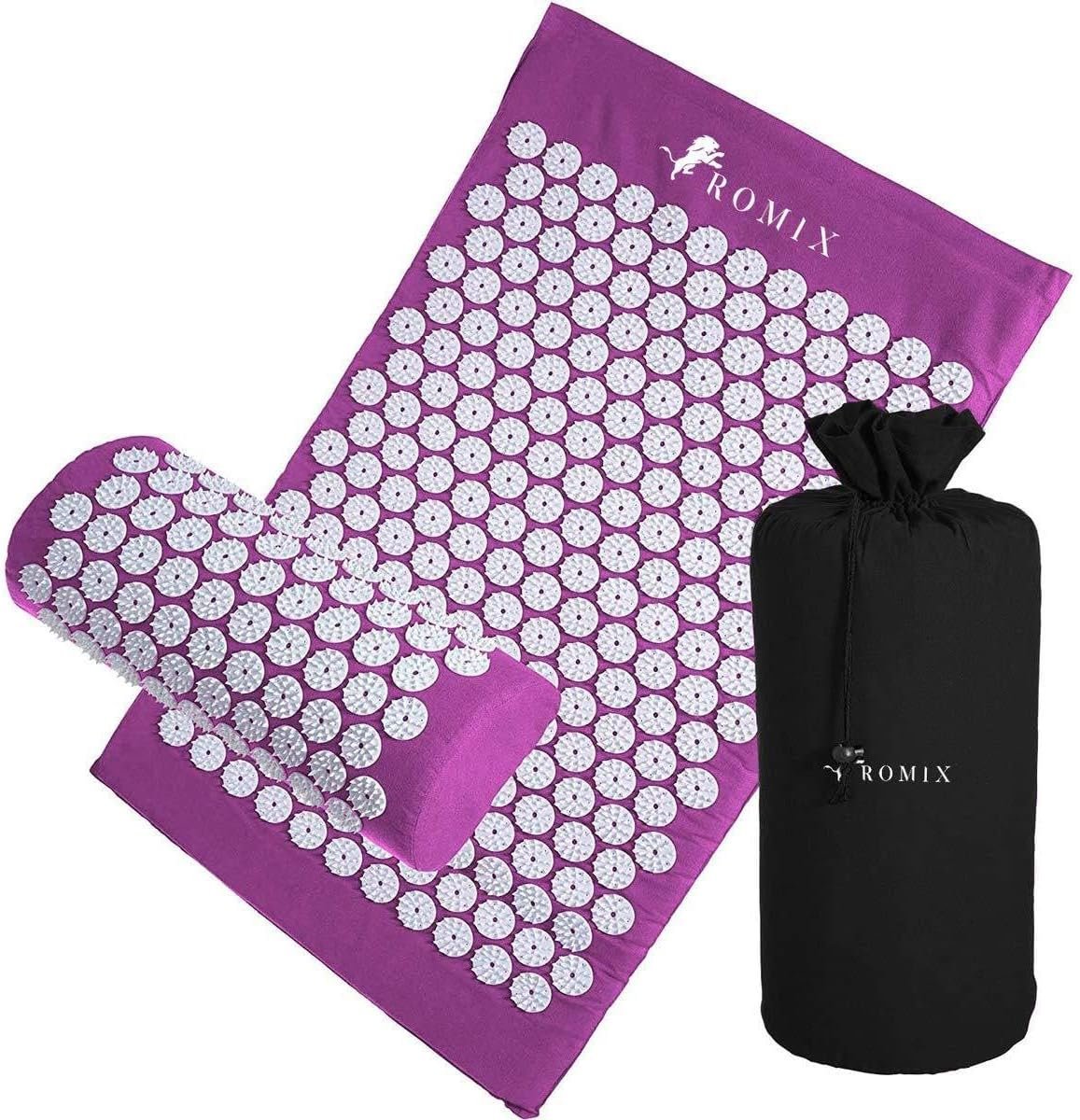 ROMIX Acupressure Mat and Pillow Set, Acupuncture Mat for Back Pain, Neck, Shoulder Pain Relief, Stress Reduction, Wellness Therapy, Cushioned Acupressure Mats with Carry Bag for Men and Women