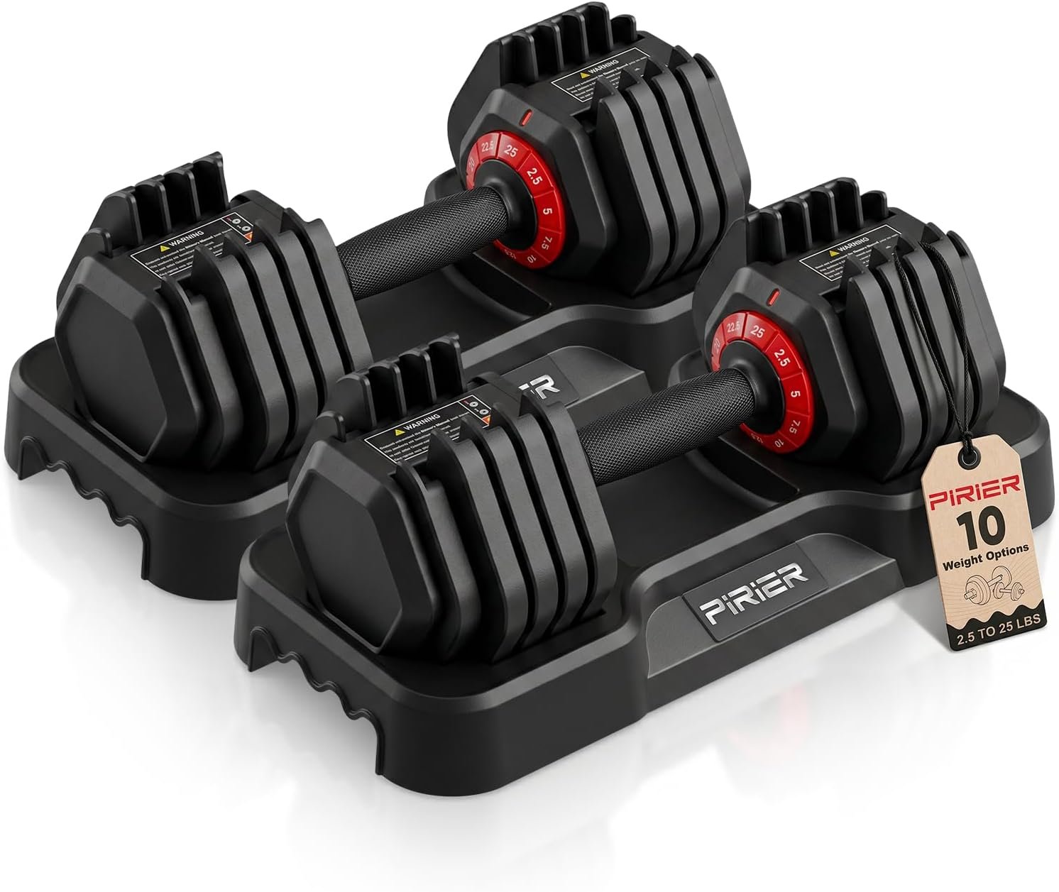 PIRIER Adjustable Dumbbell Set 25/50LB Dumbbells Weight, 10-in-1/18-in-1 Weight Dumbbell with Anti-Slip Metal Handle and Bicep Supports for Comprehensive Full Body Strength Training