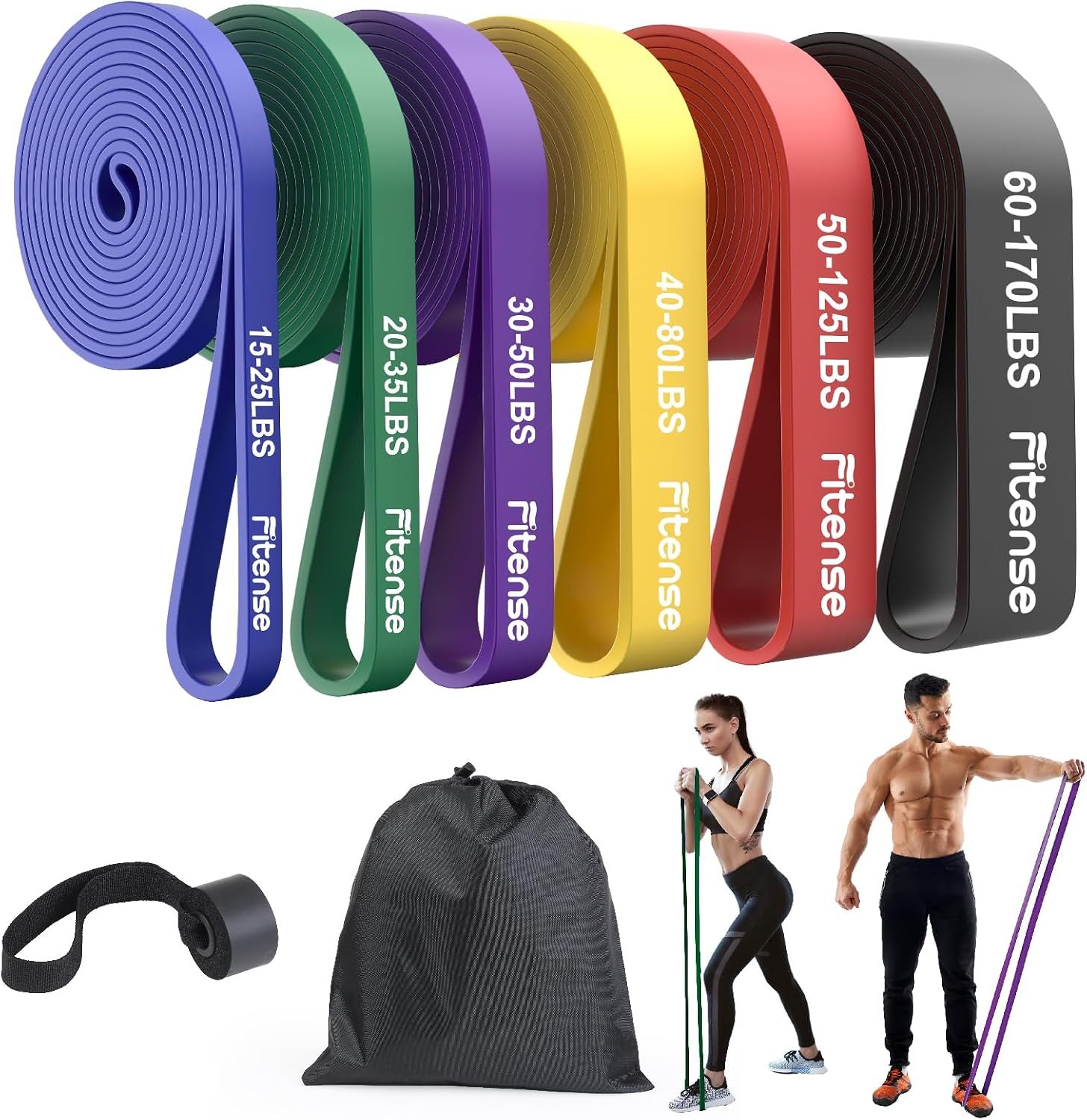 Fitense Resistance Bands Set – Pull Up Bands for Men Women, Exercise Bands Resistance with Door Anchor, Training Poster & Pouch for Body Stretching, Pull Up Assist