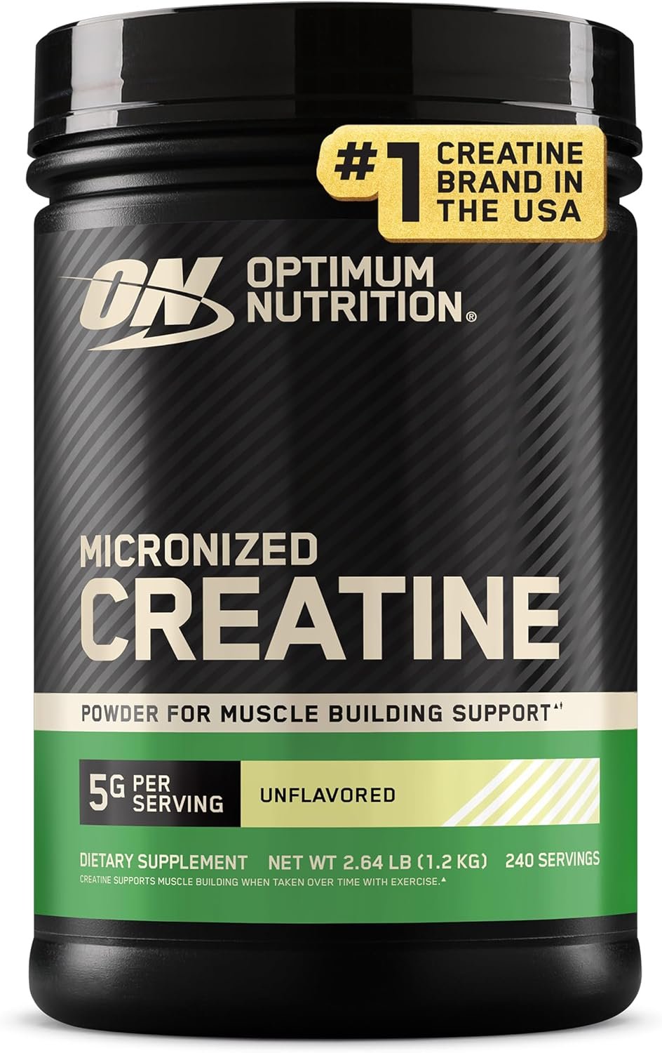 Optimum Nutrition Creatine, Micronized Creatine Monohydrate Powder, Supports Strength & Recovery, Banned Substance Tested, Unflavored, 5 g per Serving, 240 Servings | 5g Micronized Creatine Monohydrate Powder Per Serving, Supports Muscle Strength & Power, Easy Mixing, Banned Substance Tested
