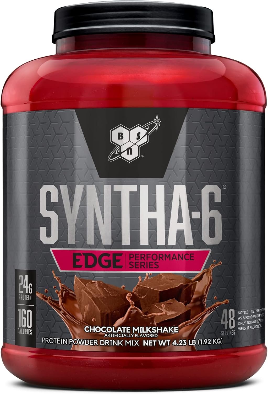 BSN SYNTHA-6 Edge Protein Powder, Chocolate Flavored Powder with Hydrolyzed Whey, Micellar Casein, for Muscle Gain, Low Sugar, 24g Protein, Chocolate Milkshake, 48 Servings, 4.23 Pound (Pack of 1)