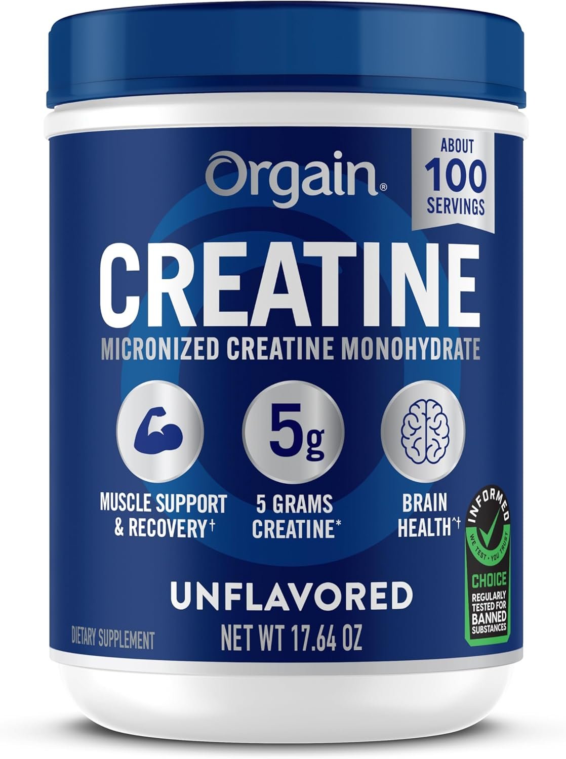 Orgain 5g Creatine Monohydrate Micronized Powder, Unflavored, 100 Servings
