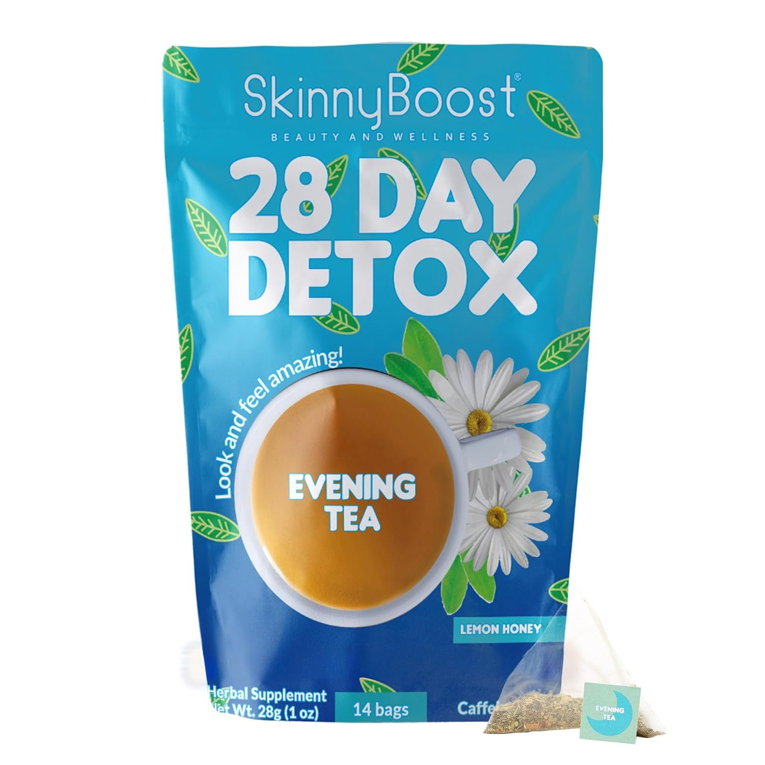Skinny Boost Evening Tea-Cleanse and detox support, reduce bloating | cleanse colon, reduce toxins, vegan, sugar free-14 bags-lemon honey