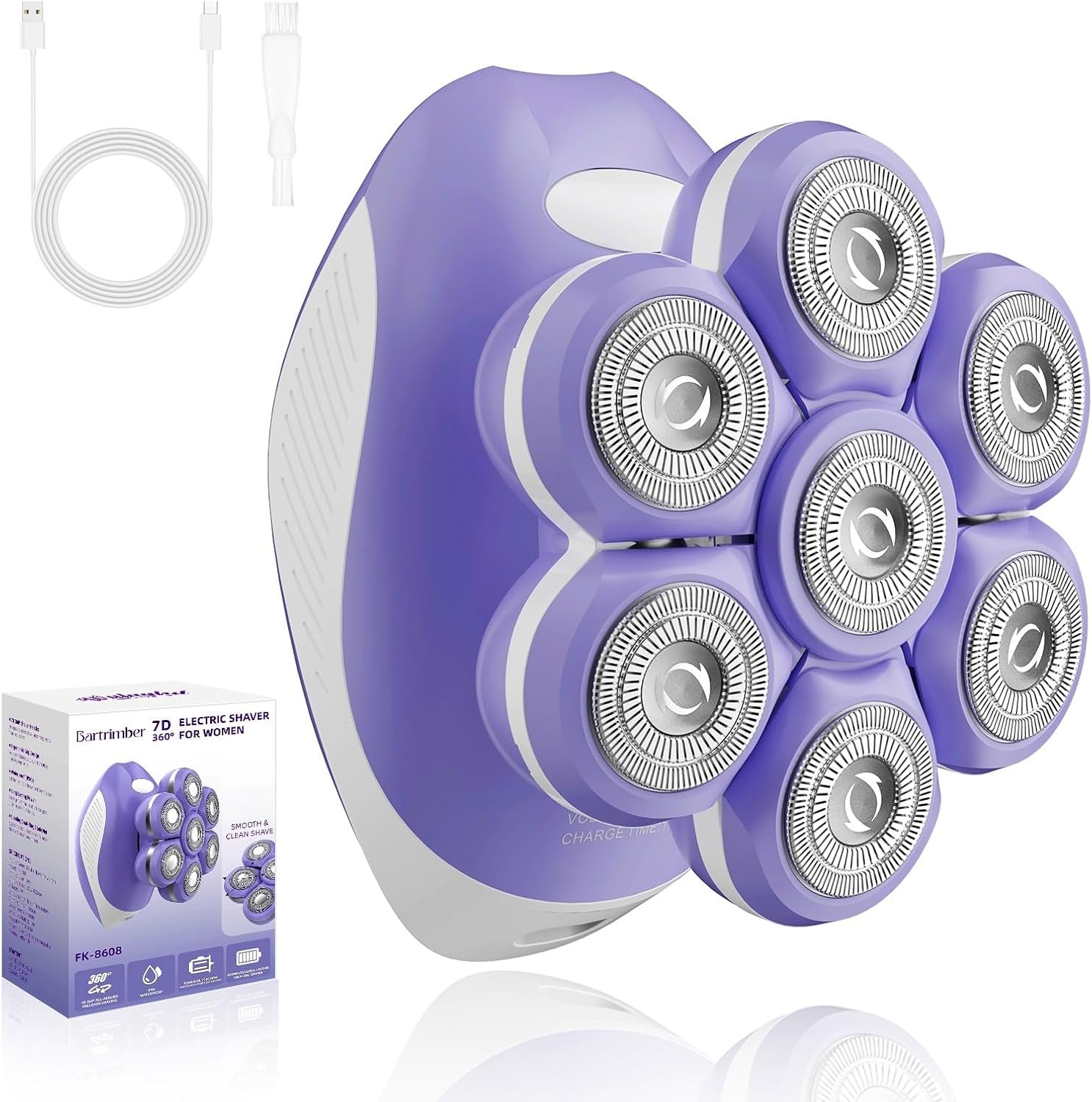 Electric Razors for Women Legs, Smooth Full-Body Electric Shaver | 7D 360° Silky-Smooth Shaver Heads, 5 Min Wide-Area Fast Body Grooming, Waterproof Wet & Dry Use, Light & Travel Cap, Violet