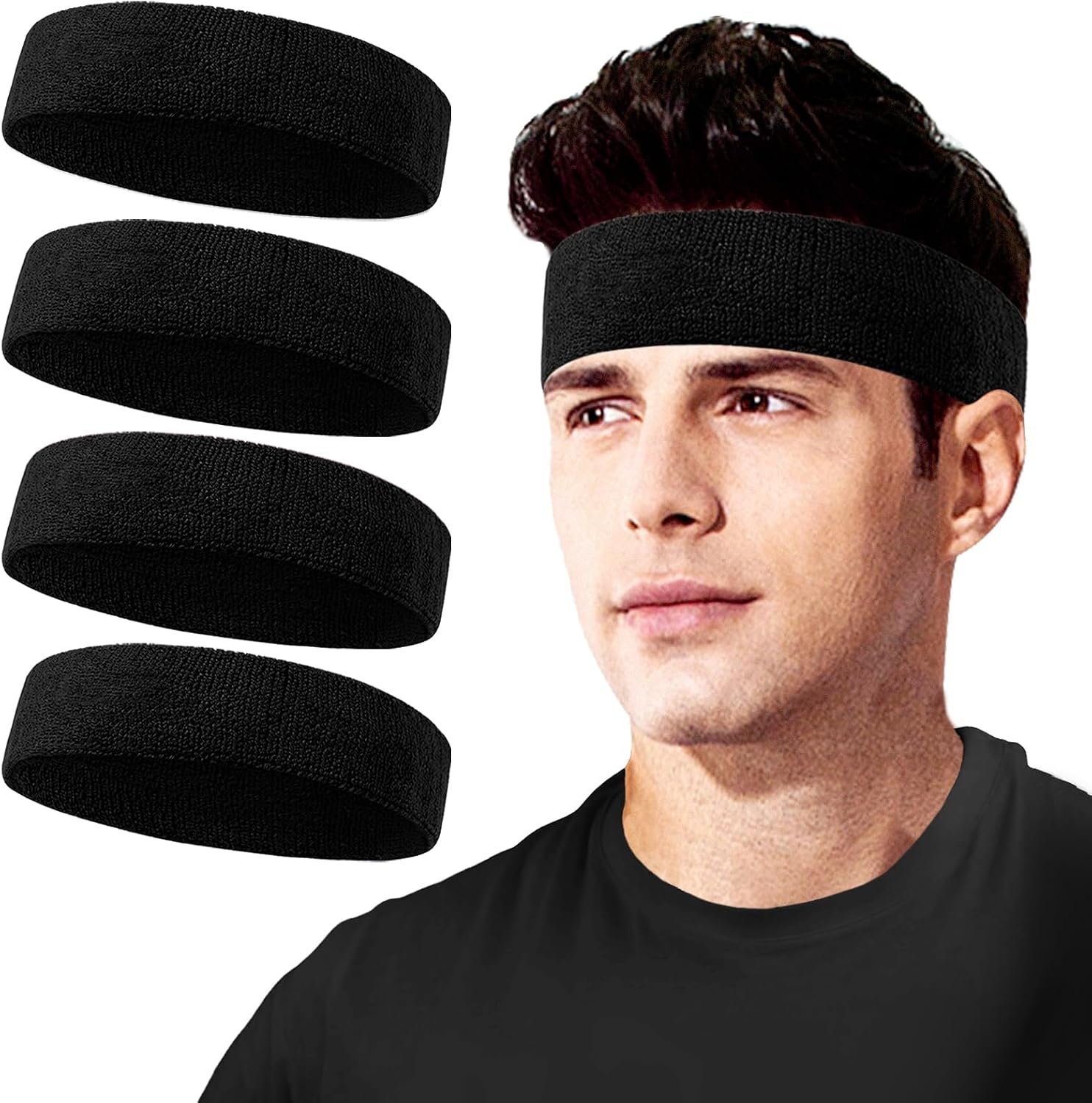 Sweatbands Sport Headbands for Men & Women, Sweat Head Bands Moisture Wicking Sport Headband Cotton Sweatbands for Basketball, Athletic Exercise, Running