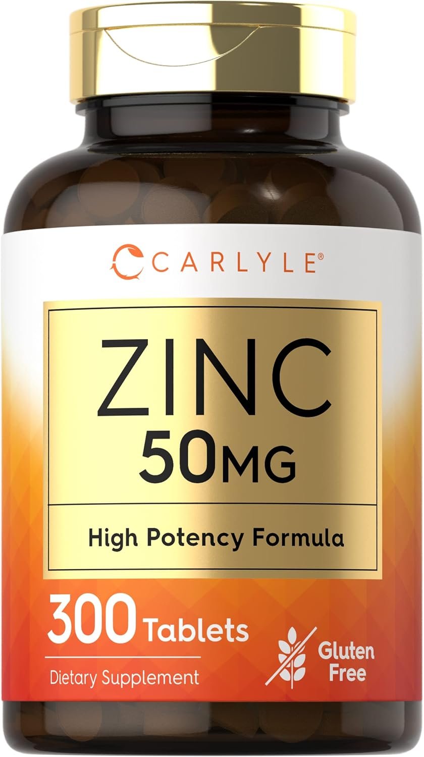 Carlyle Zinc 50mg | 300 Tablets | Zinc Gluconate | High Potency Formula | Vegetarian, Non-GMO, and Gluten Free Supplement