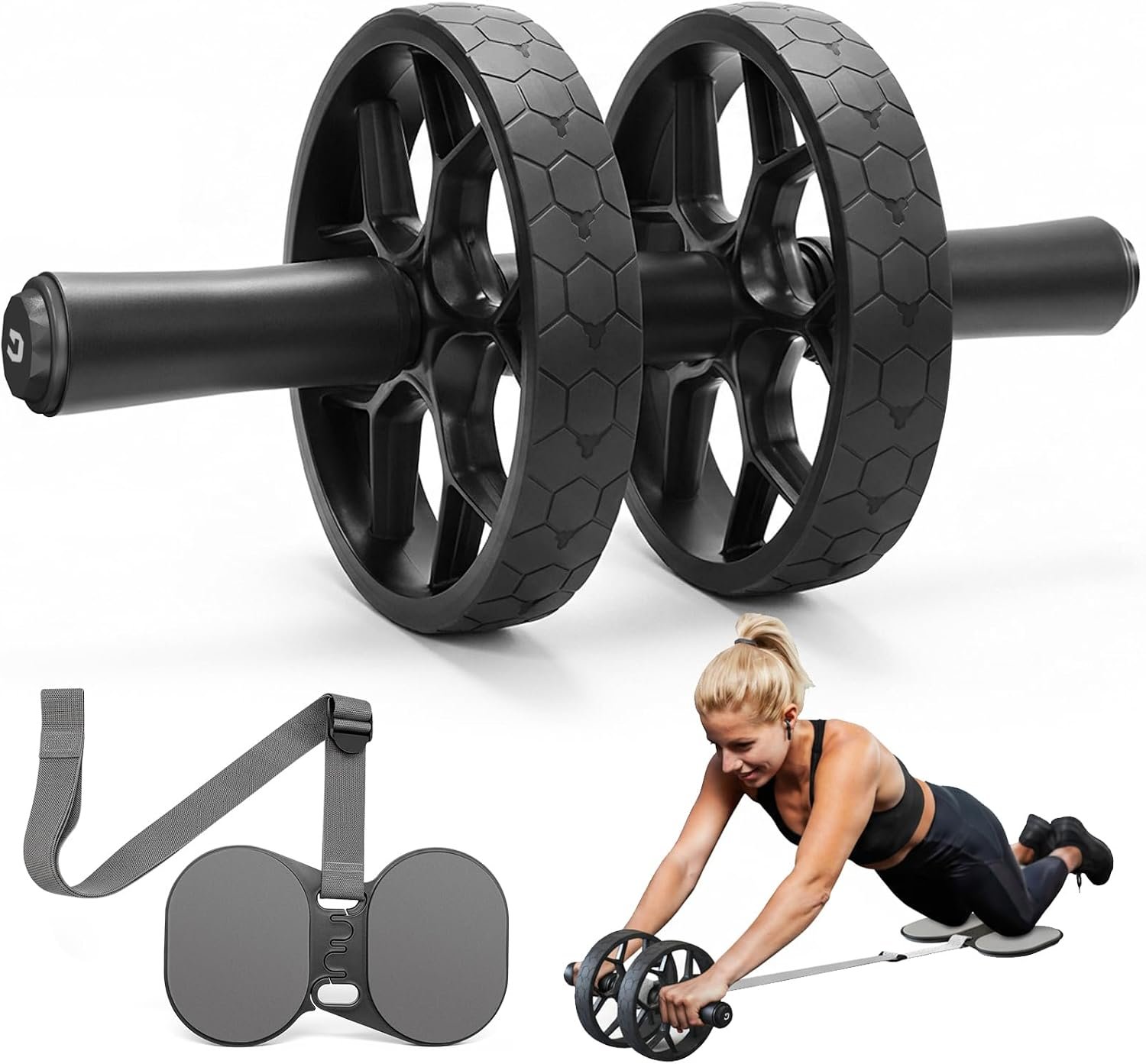 VINSGUIR Ab Roller Wheel for Beginners to Pros, Ab Roller with Adjustable & Detachable Resistance Band, Core Workout Equipment for Home Gym, Abdominal Wheel with Exercise Guide and Knee Pad, Men Women