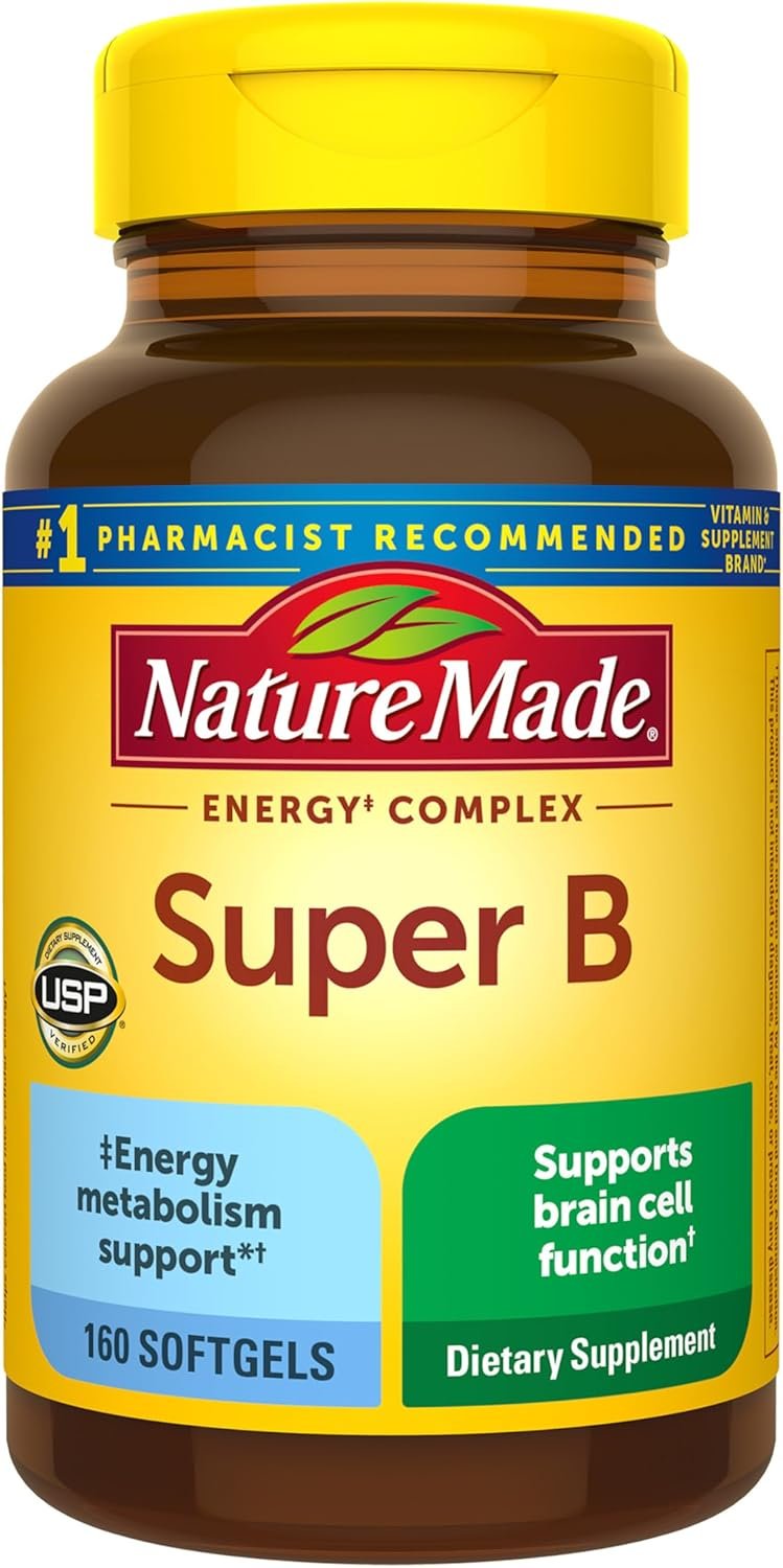 Nature Made Super B Complex Vitamins for Women and Men, 160 Softgels | Energy Metabolism Support Supplement for Men and Women, Super Vitamin B Complex, Gluten Free, 160 Day Supply