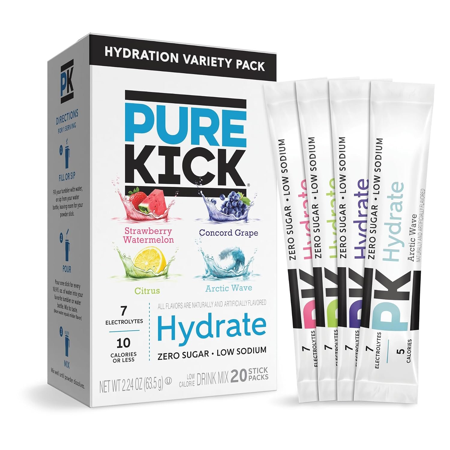 Pure Kick Hydration Electrolyte Drink Mix Variety Pack, 20 Packets