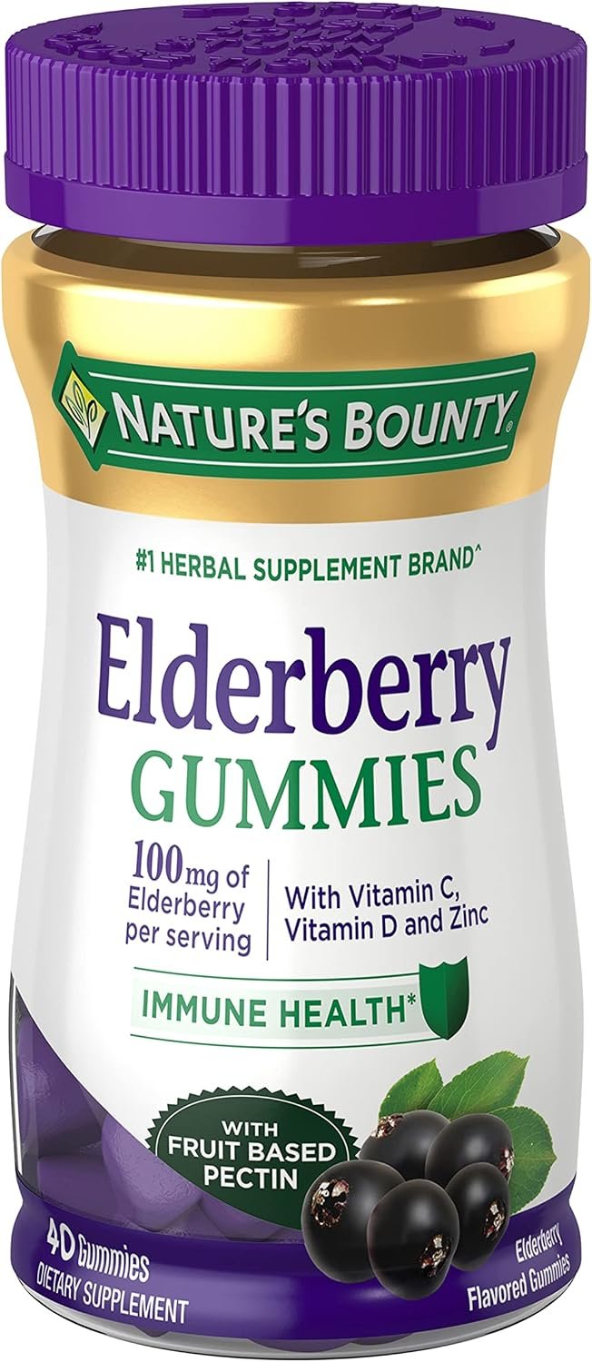 Nature’s Bounty Elderberry Gummies, Immune Support, Contains Vitamin A, C, D, E and Zinc, 40 Gummies
