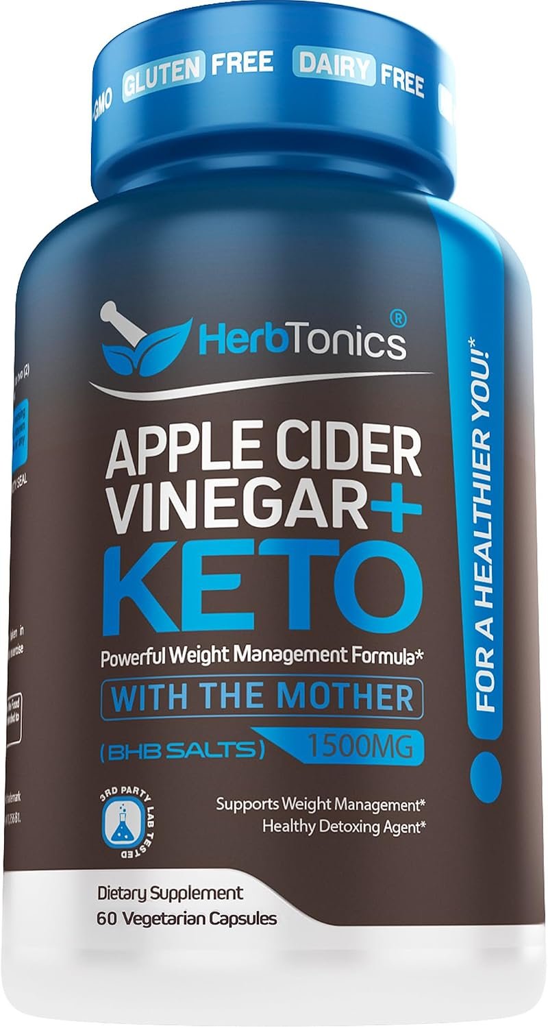Herbtonics Apple Cider Vinegar + Keto BHB Capsules | Metabolism & Digestion Support | Weight Management Support with Exogenous Ketones (BHB) | 60 Capsules – 1 Month Supply