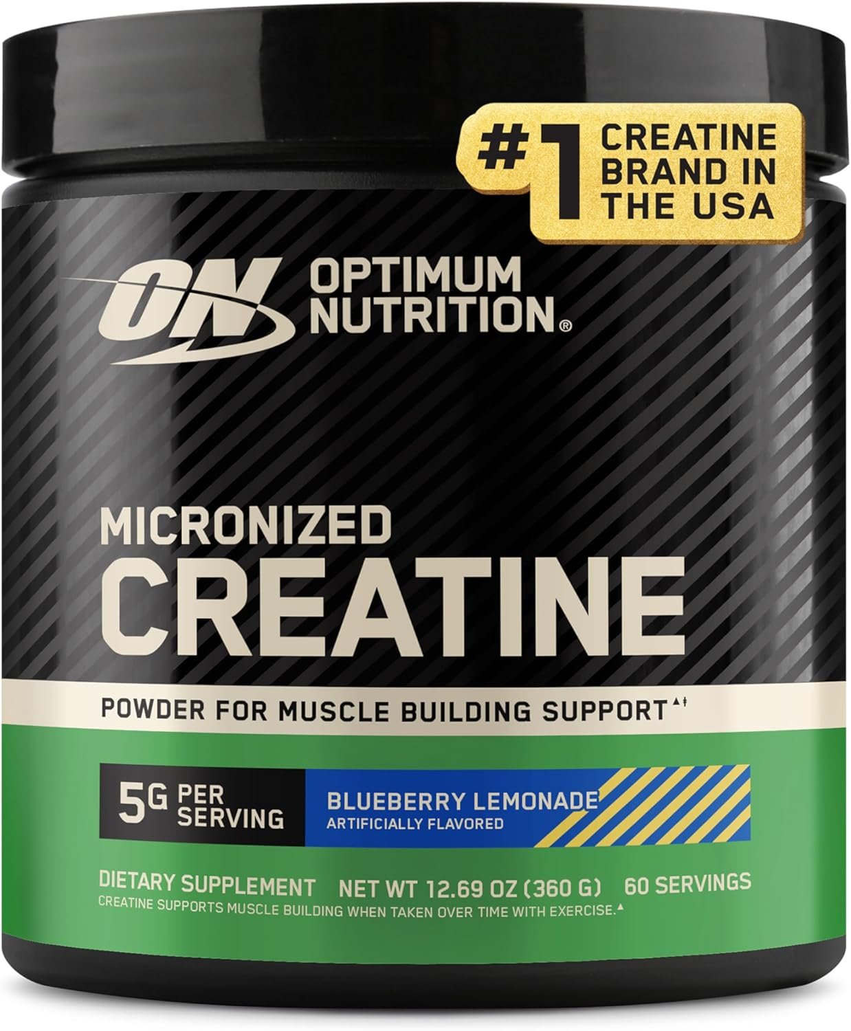 Optimum Nutrition Creatine, Micronized Creatine Monohydrate Powder, Supports Strength & Recovery, Banned Substance Tested, Blueberry Lemonade Flavor, 5g per serving, 60 Servings