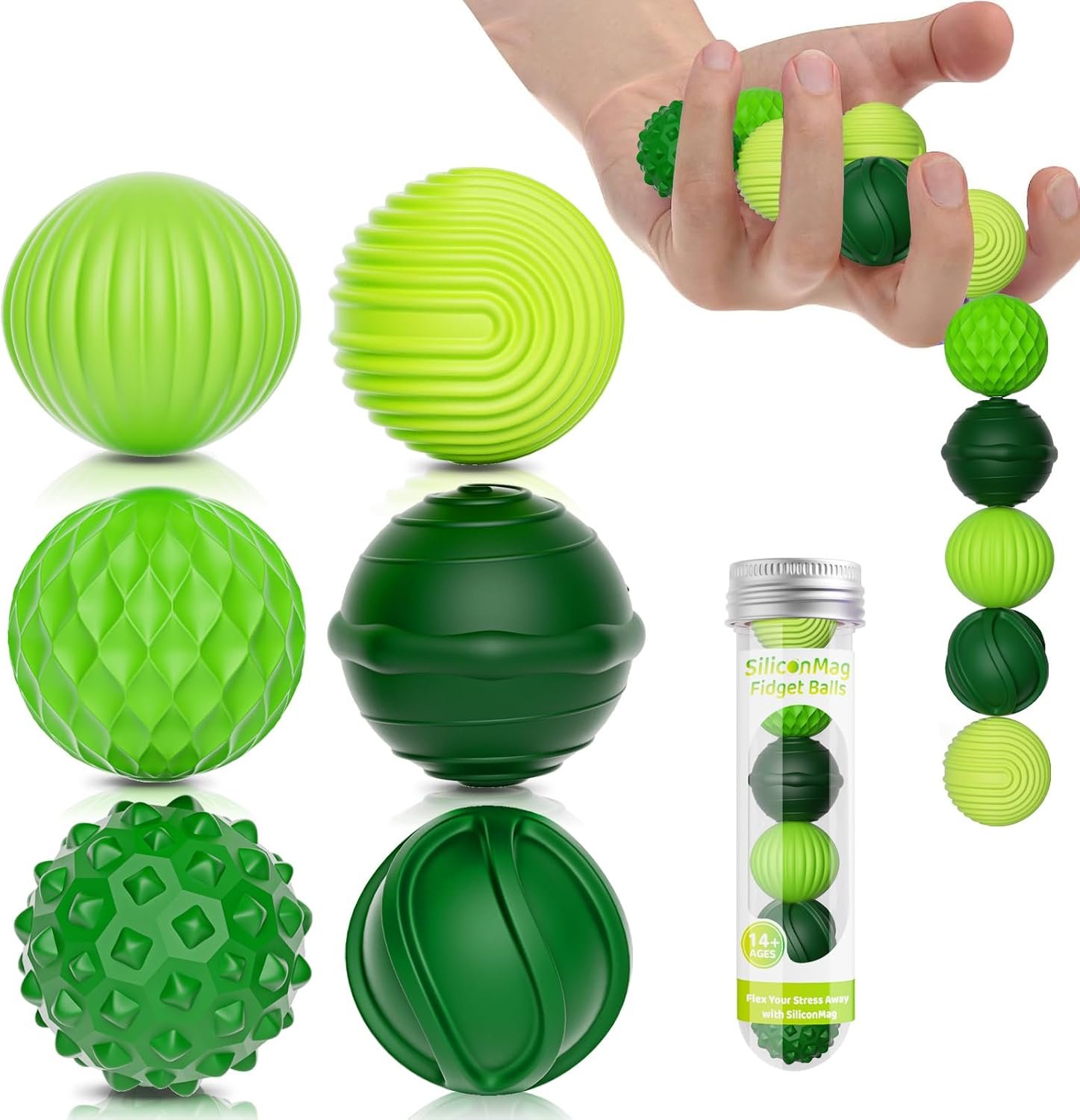 Magnetic Fidget Balls, 6 Pack Silicone Sensory Toys for Adults & Teens | Quiet Stress Relief Balls for Office, Fun Desk Toys with Textures, Calming & Relaxing Gift for Men & Women