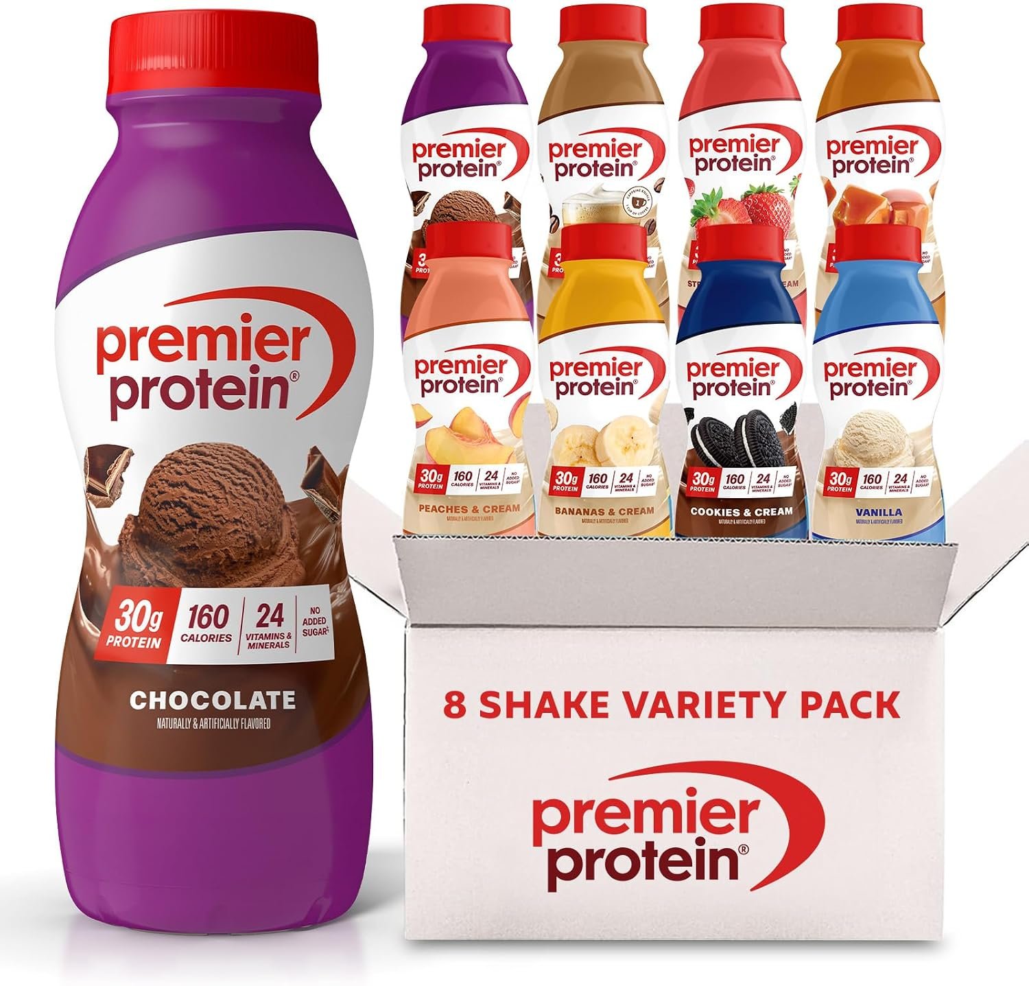 Premier Protein Shake, 8 Flavor Variety Pack, 30g High Protein, 8 Pack | 160 Calories, 24 Vitamins & Minerals, No Added Sugar, Supports Muscle Health, Gluten-Free, 11.5 oz