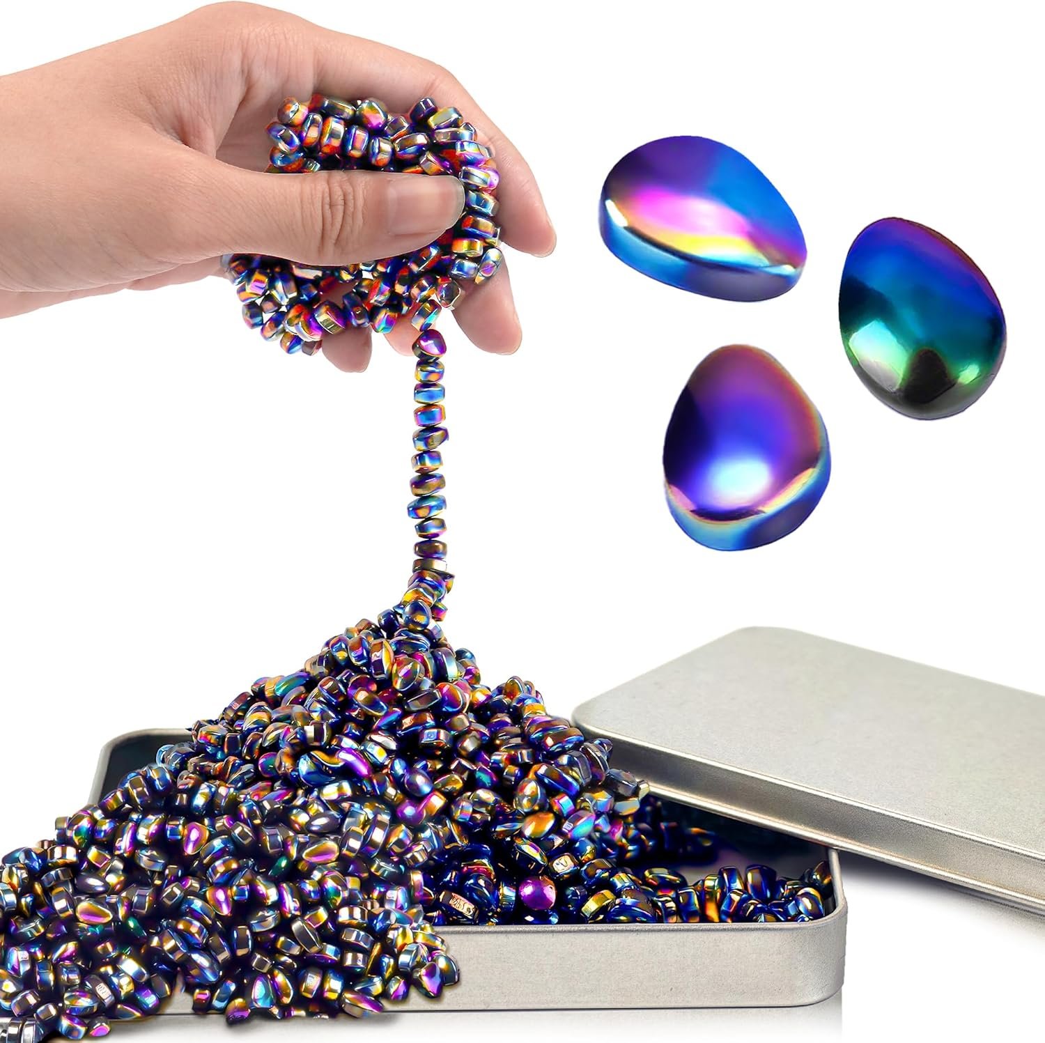 Chilvil Fidget Toys for Teen Boys Adult, Metal Squishy Squeeze Toys for Teen Girls Cool Gadgets Gift Quiet Office Desk Sensory Autism Autistic 500pc Fidgets Beads Stones ADHD Ferrite Putty
