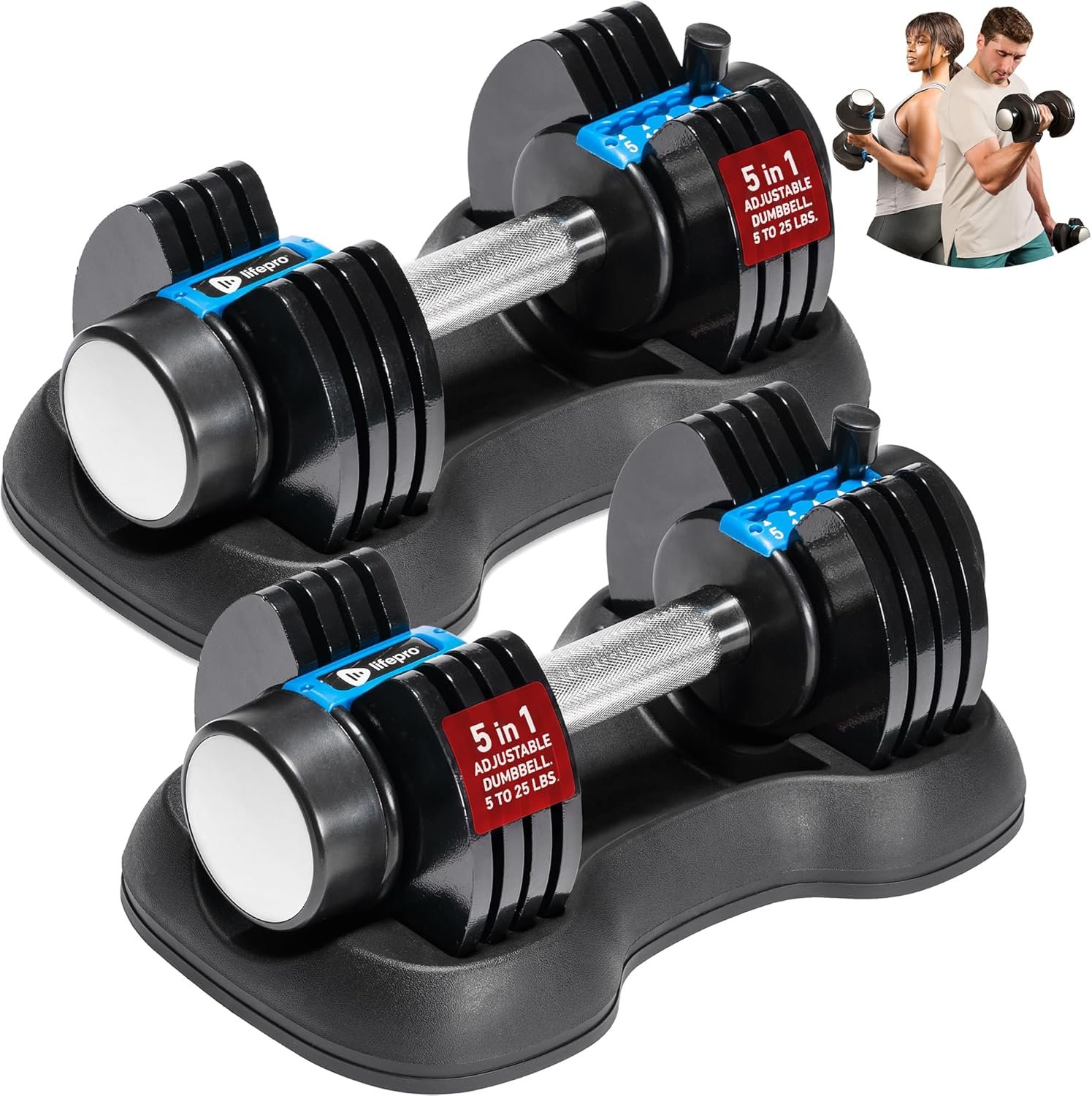 LifePro Adjustable Dumbbells Set – Quick-Adjust Space-Saving Weights with Anti-Slip Handle for Home Gym Strength Training