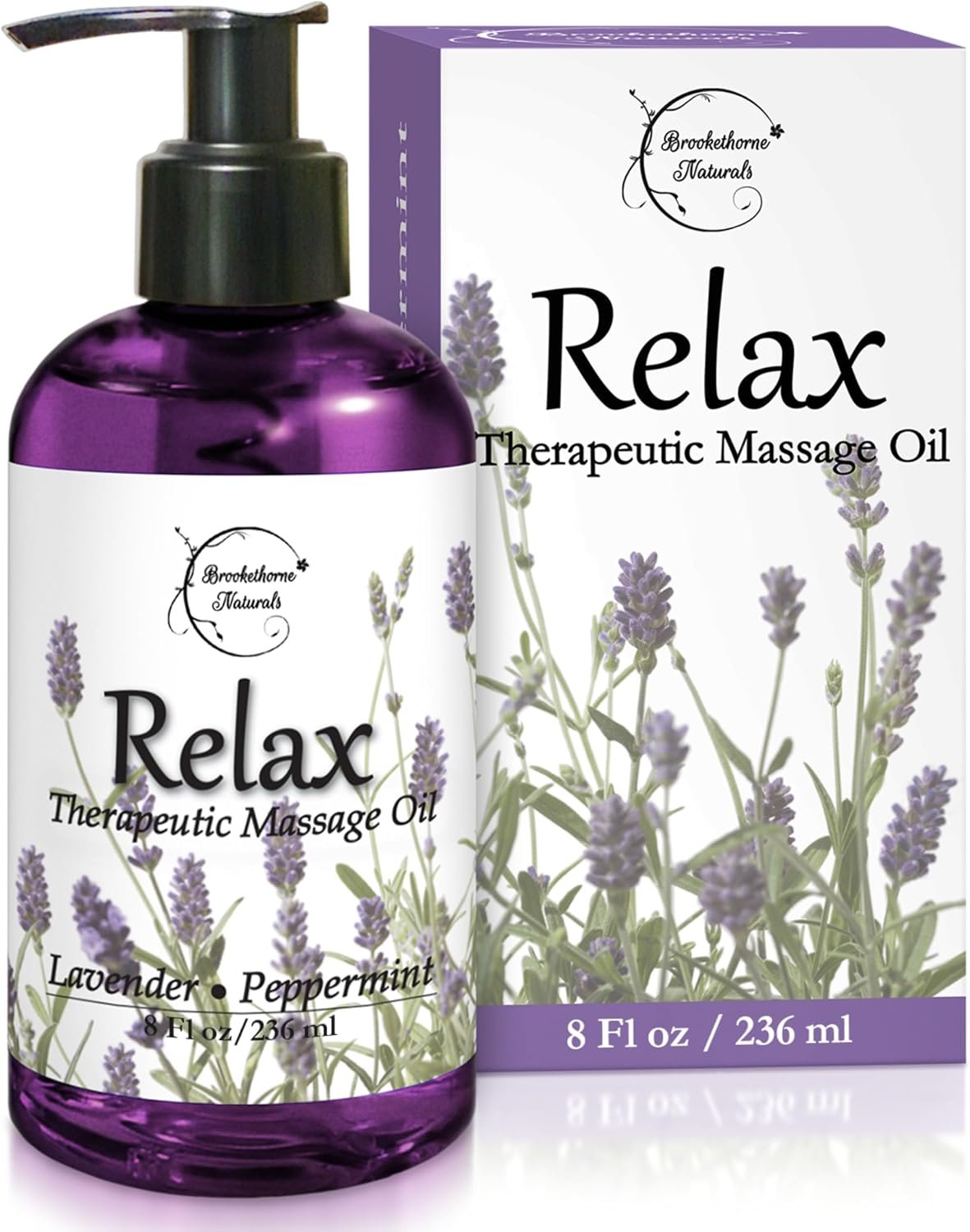 Relax Therapeutic Body Massage Oil – with Best Essential Oils for Sore Muscles & Stiffness – Lavender, Peppermint & Marjoram – All Natural – with Sweet Almond, Grapeseed & Jojoba Oil 8oz | Lavender, Peppermint & Marjoram Essential Oils for Aromatherapy | All Natural with Sweet Almond, Grapeseed & Jojoba Oil
