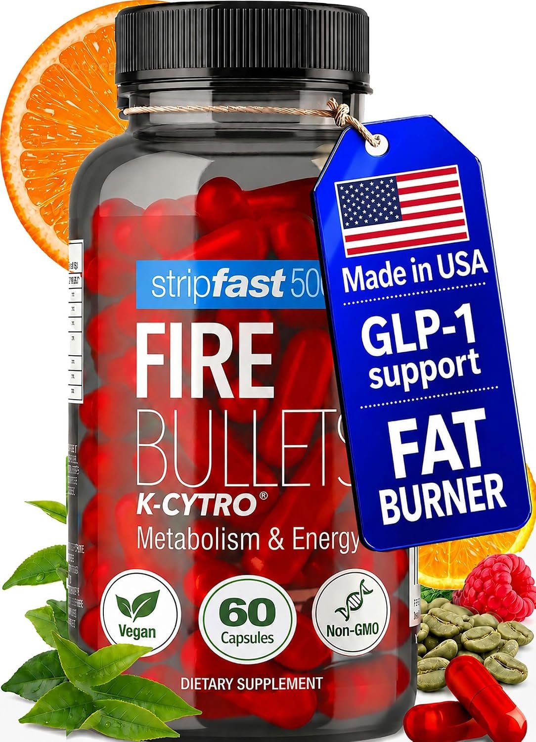 Fire Bullets Weight Loss Pills for Women & Men, Fat Burner GLP-1 Support, Appetite Suppressant, Diet Pills with Green Tea & Cayenne, 60 Capsules