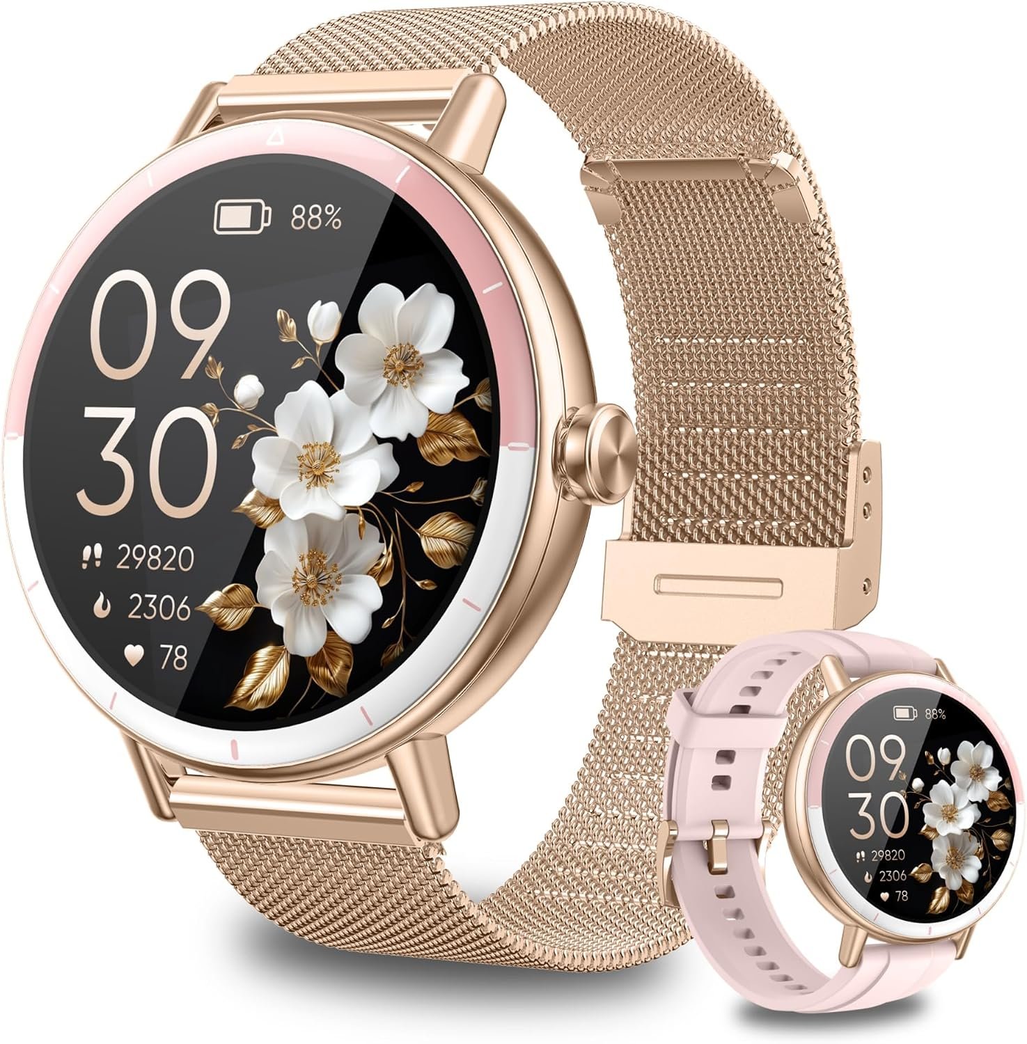 Smart Watches for Women Android/iphone, Fitness Tracker with Calls&Answer | IP68 Waterproof/Activity Pedometer/ Heart Rate/SpO2 Monitor/100+ Sports Model, Two Bands