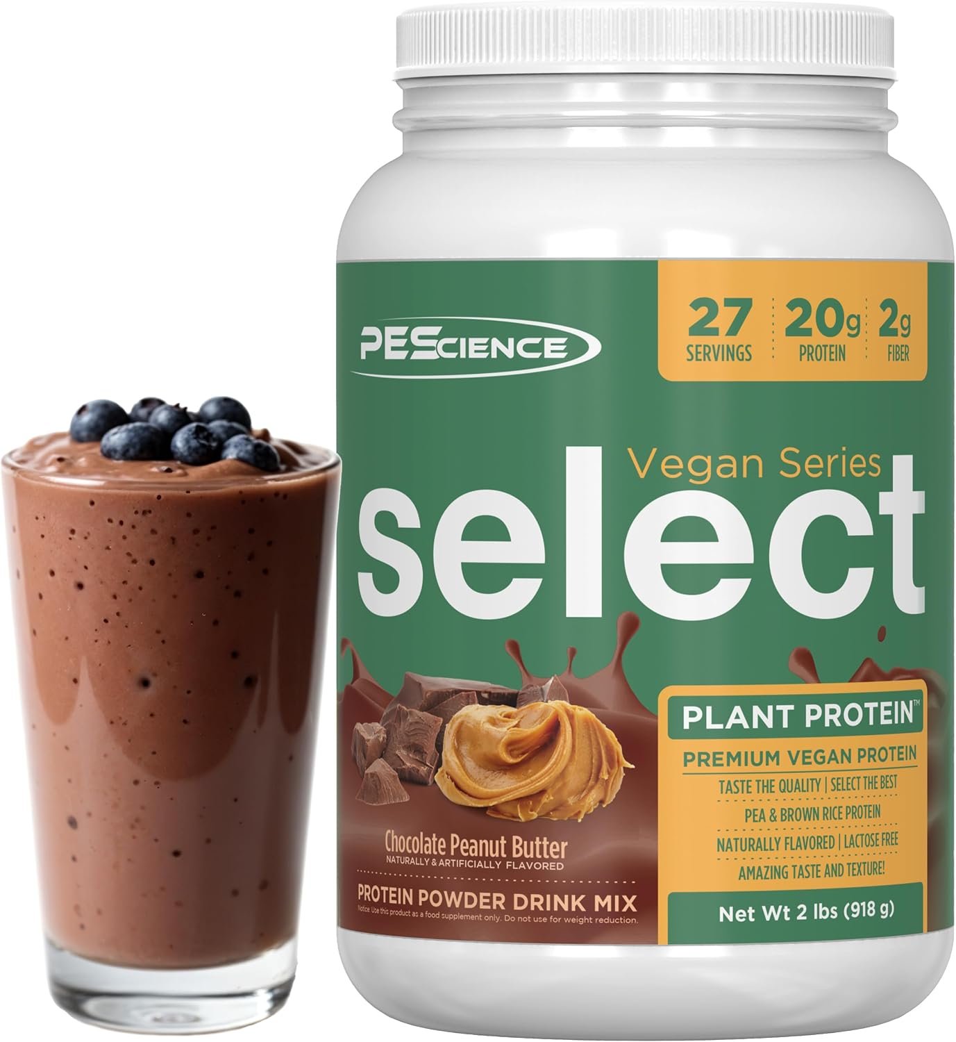 PEScience Select Vegan Protein Powder, Plant Based Protein Powder, Amazing Taste, Smooth Texture, Pea and Brown Rice Blend, Dairy Free, Lactose Free, Gluten Free – Chocolate Peanut Butter, 27 Servings