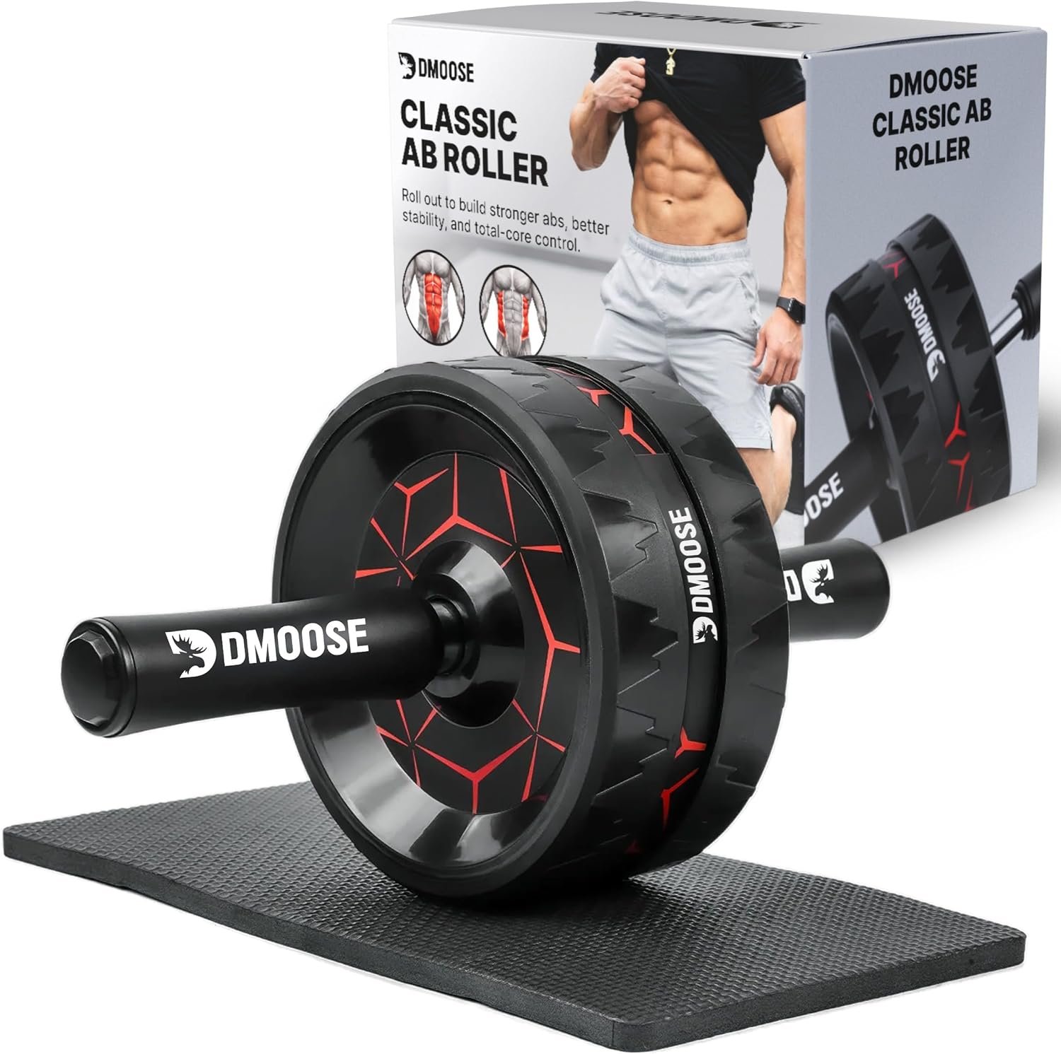 DMoose Fitness Ab Roller Wheel with Elbow Support & 2 Knee Pads – Abdominal Exercise Trainer for Core Strength Training – Ultimate Abs Workout Equipment for Home and Gym – Ab Machine for Men & Women