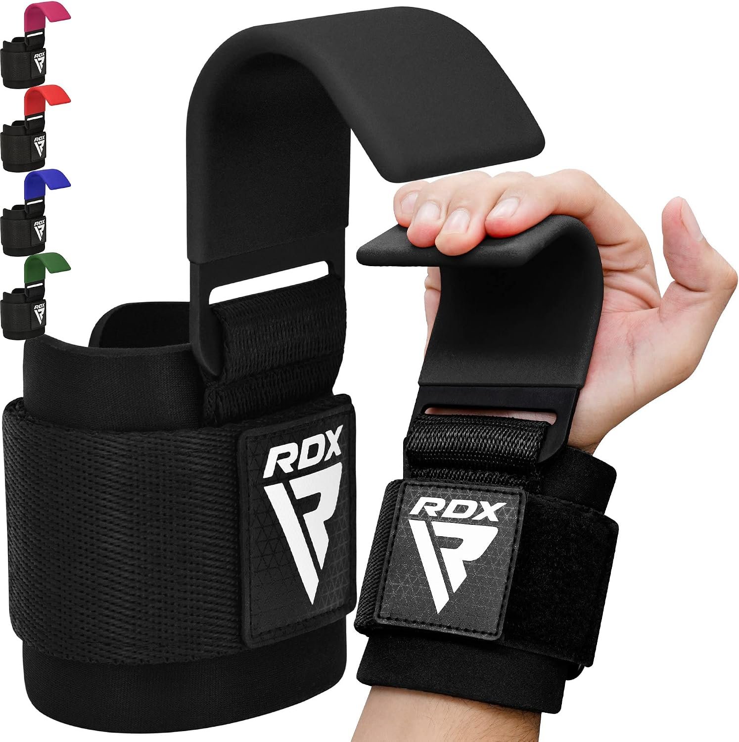 RDX Weight Lifting Hooks for Deadlifting (Pair) – 600Lbs Capacity – 8MM Neoprene Wrist Support Wraps – Grip Enhancer for Pull Ups Lat Pulldowns Rows – Adjustable Gym Workout Power Straps for Men Women