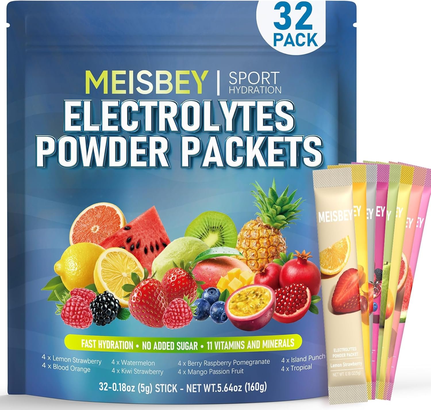 Electrolyte Powder Packets – 32 Sticks Sugar Free Hydration Packets, Liquid Daily IV Electrolyte Hydration Powdered Drink Mix with Vitamins & Minerals, Keto Friendly, Vegan, Non-GMO
