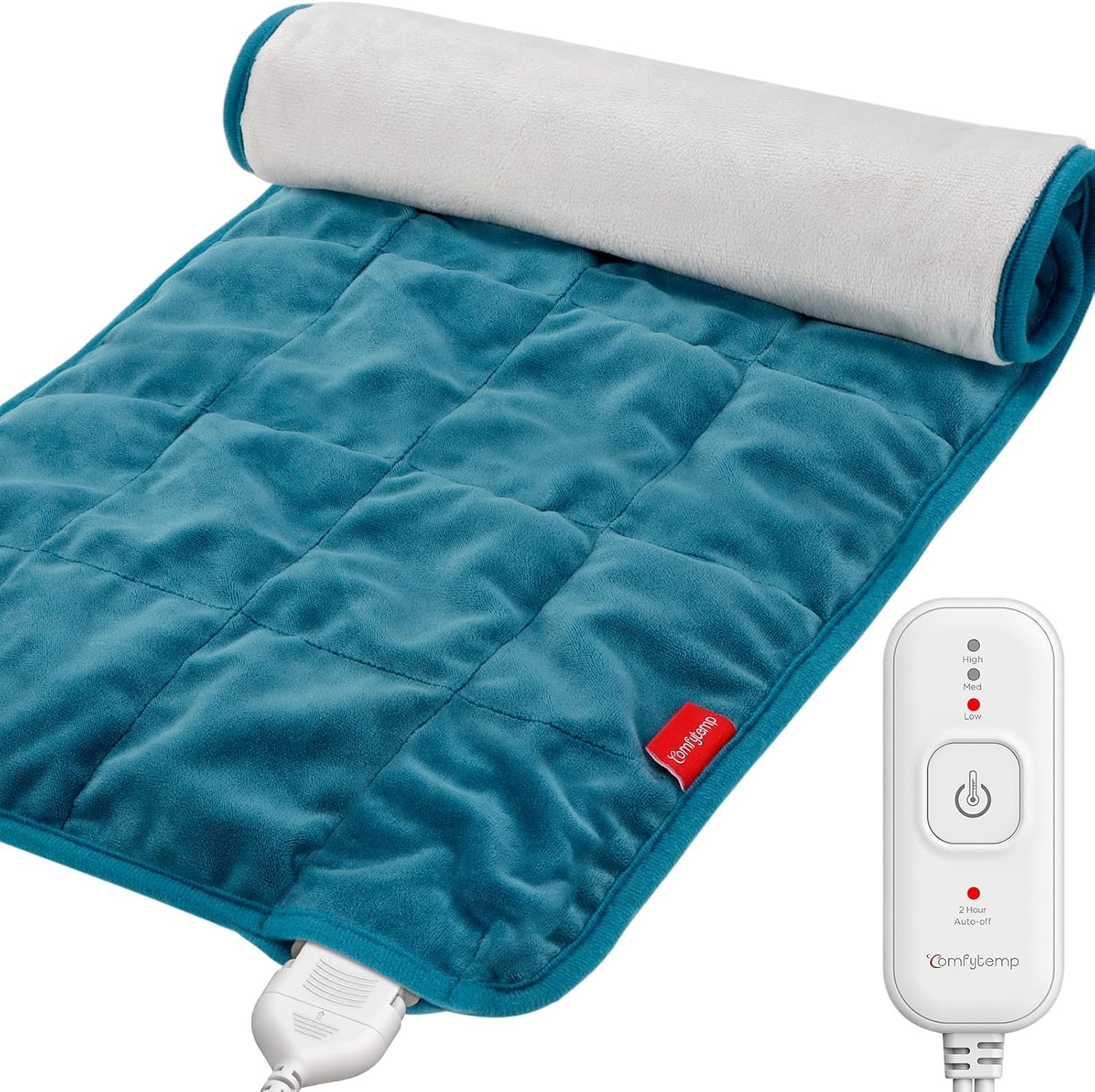 Comfytemp Weighted Heating Pad for Back & Period, FSA Eligible Electric Heat Pad, Birthday Gift for Women Men Mom Dad & Father Day Gifts, 2.2 lb HSA Neck Shoulder Heated Pad, 2H Auto-Off, 12×24, Blue
