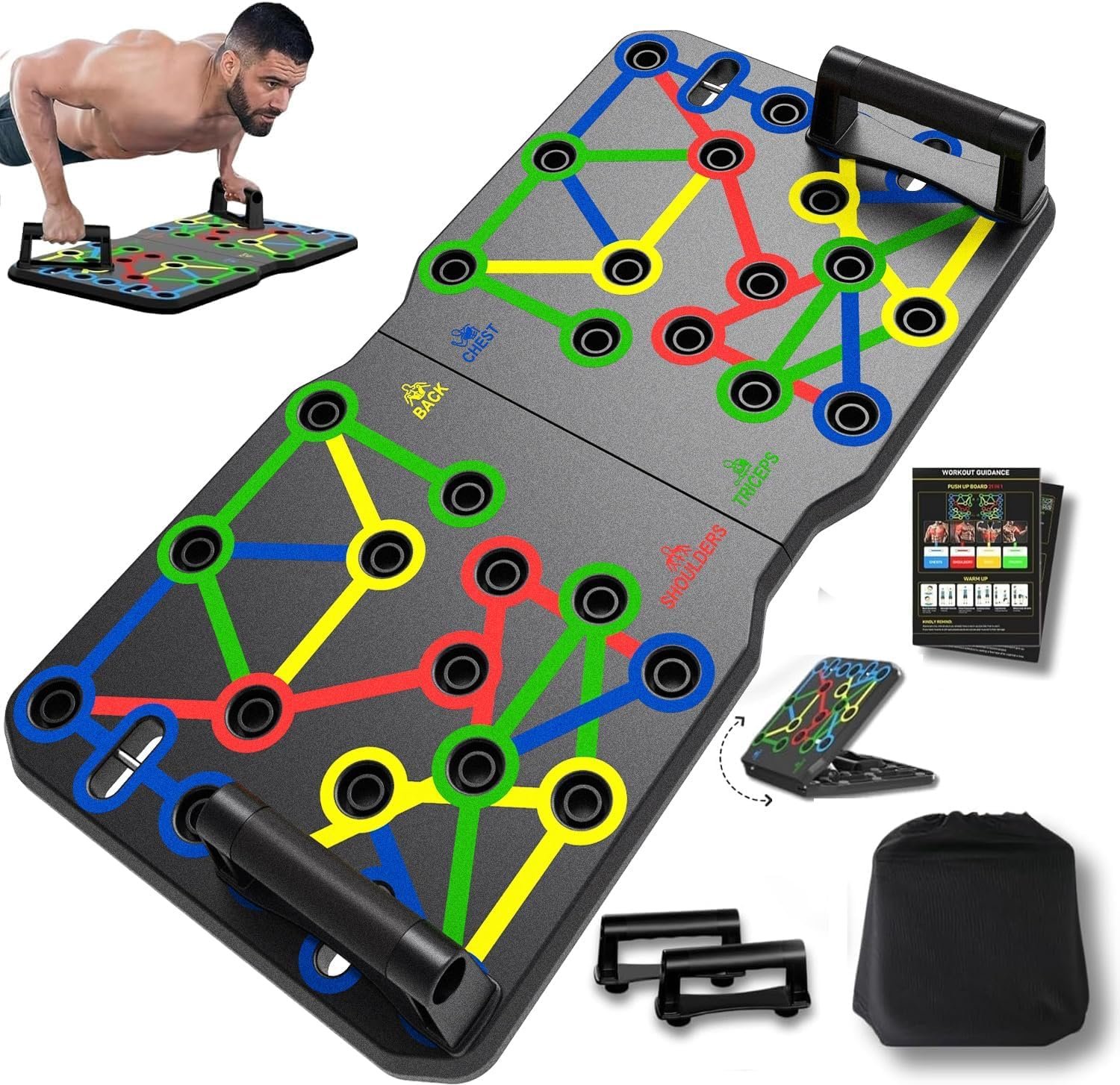 AERLANG Extra Large Push Up Board 26.2″ x 13.8″, Portable 30-in-2 Workout Set for Push Up, Multi-functional Pushup Stands for Strength Training, Fat Burning Push Up Bar for Home Gym