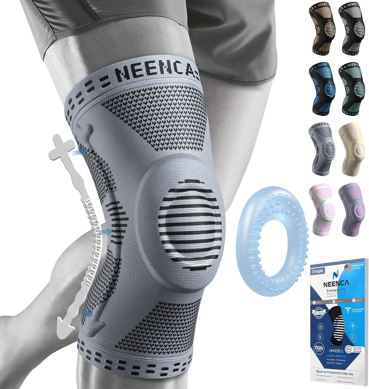 NEENCA Professional Knee Brace for Pain Relief, Medical Knee Support with Patella Pad & Side Stabilizers, Compression Knee Sleeve for Meniscus Tear, ACL, Joint Pain, Runner, Workout – FSA/HSA Eligible