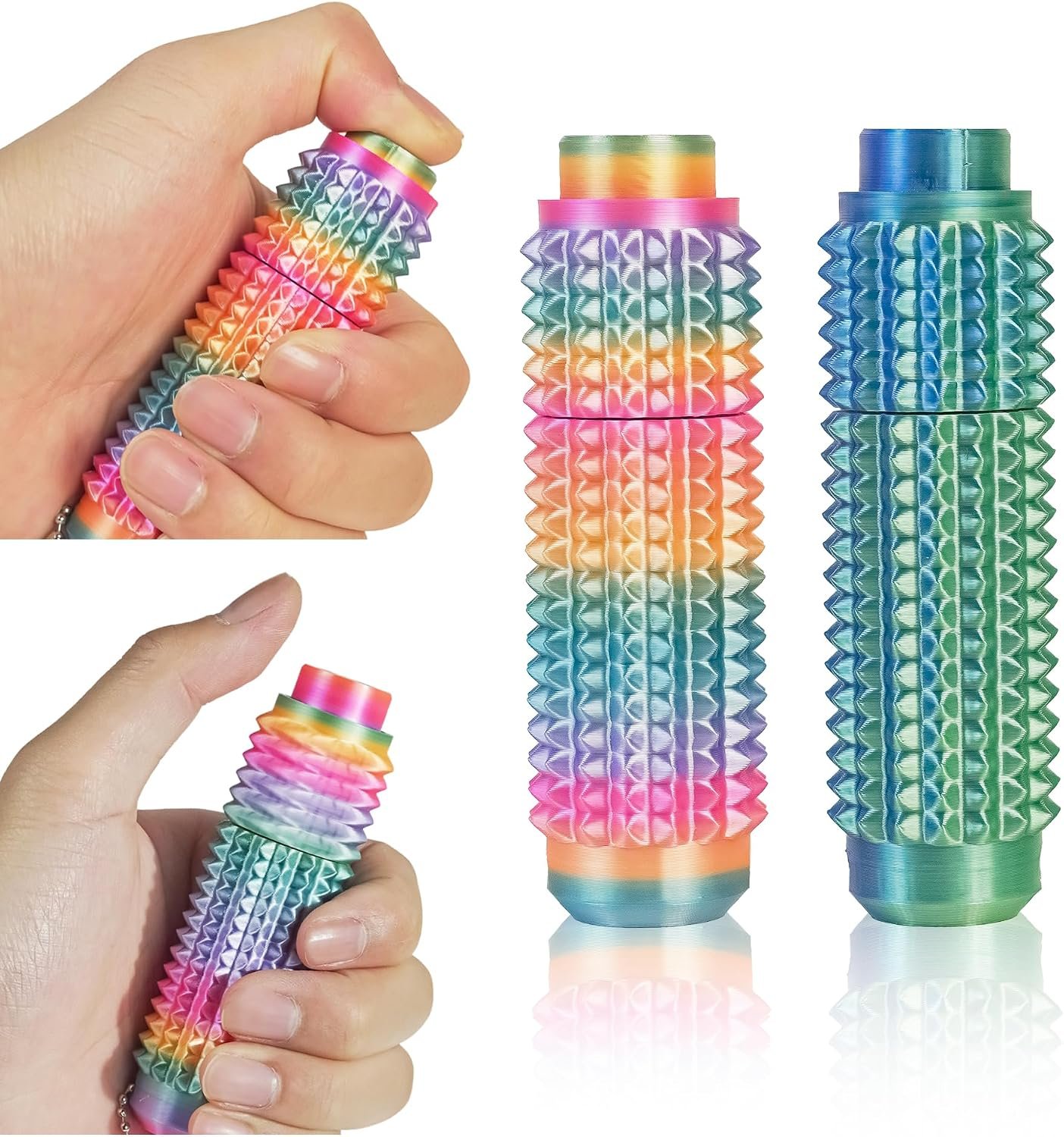 SnapMorph3.0 Little Ouchies Fidget Toys – 3-in-1 Pain Stim Toy with Spinning & Press Buttons for Anxiety Relief, Stress and Pain Relief Stimulation for Adults and Teens,2PCS Green+Colorful