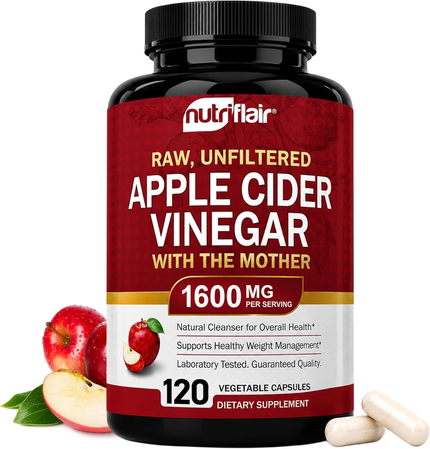 Apple Cider Vinegar Capsules with The Mother – 120 Vegan ACV Pills – Best Supplement for Healthy Weight Loss, Diet, Keto, Digestion, Detox, Immune – Powerful Cleanser & Appetite Suppressant Non-GMO
