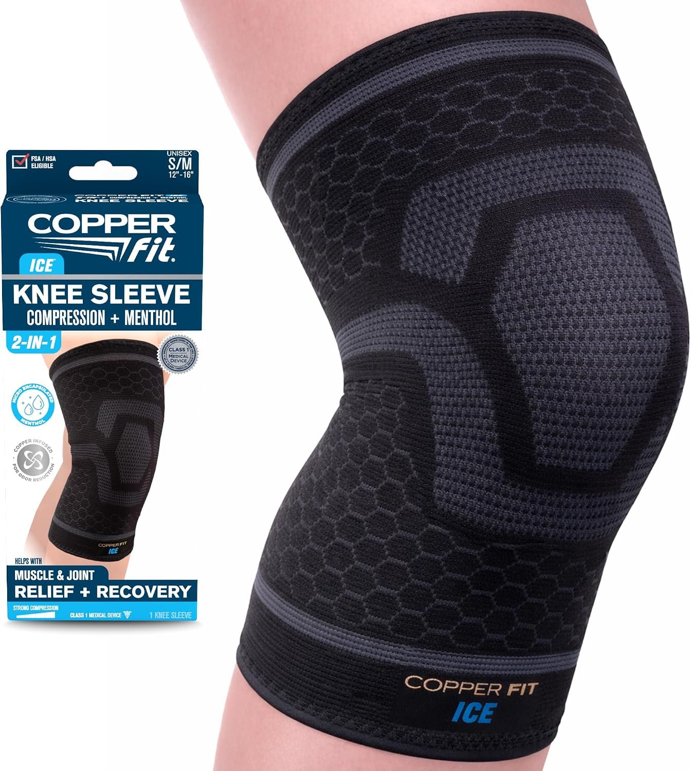 Copper Fit ICE Knee Compression Sleeve Infused with Menthol