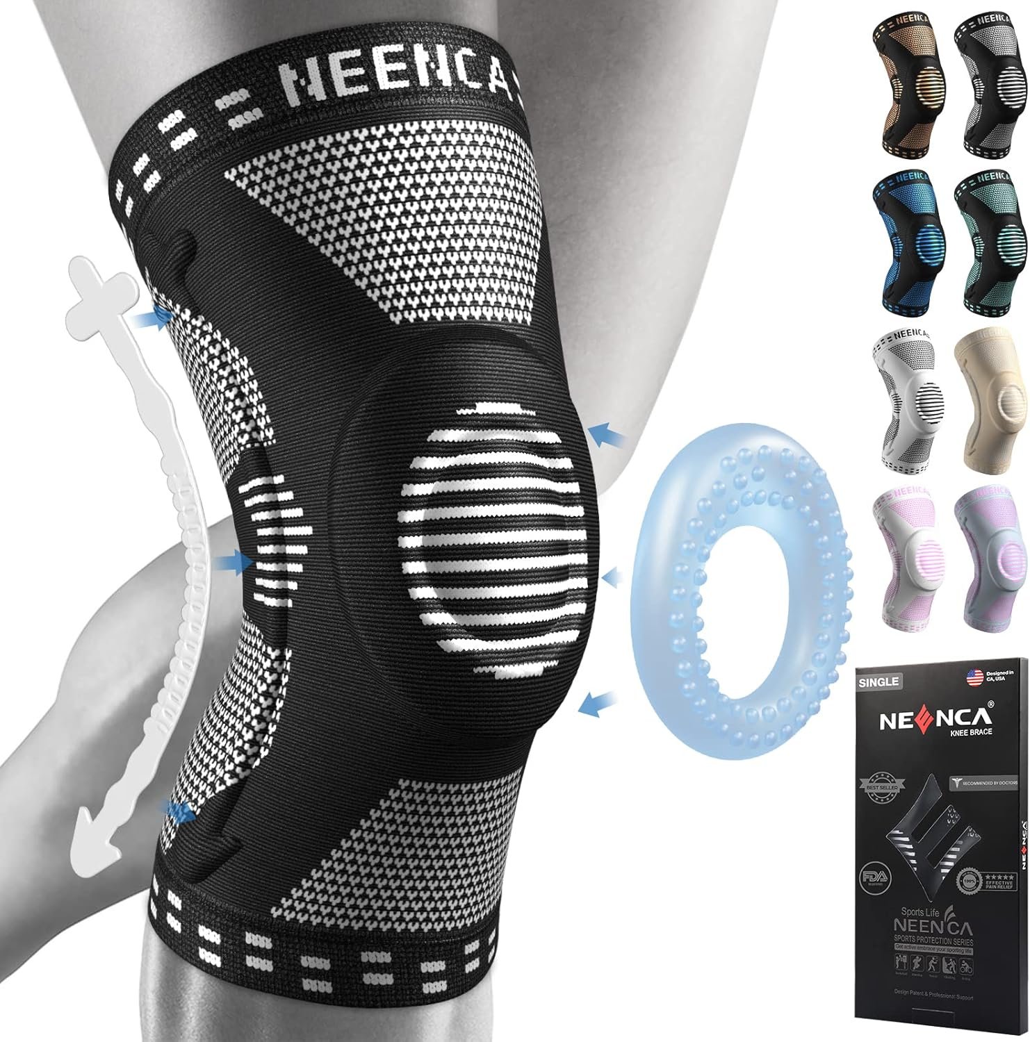 NEENCA Professional Knee Brace for Pain Relief, Medical Knee Support with Patella Pad & Side Stabilizers, Compression Knee Sleeve for Meniscus Tear, ACL, Joint Pain, Runner, Workout (Black, Medium)