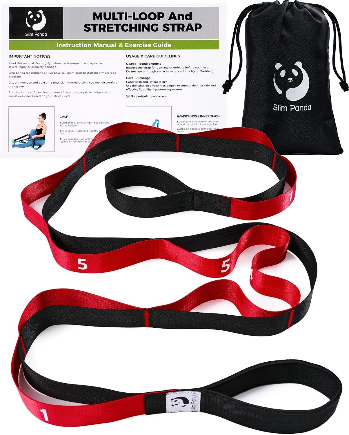 Stretching Strap with Loops – Non-Elastic Heavy Duty Nylon Yoga & PT – Oversized Multi-Loop Home Rehab – Hamstring Shoulder Pilates Flexibility