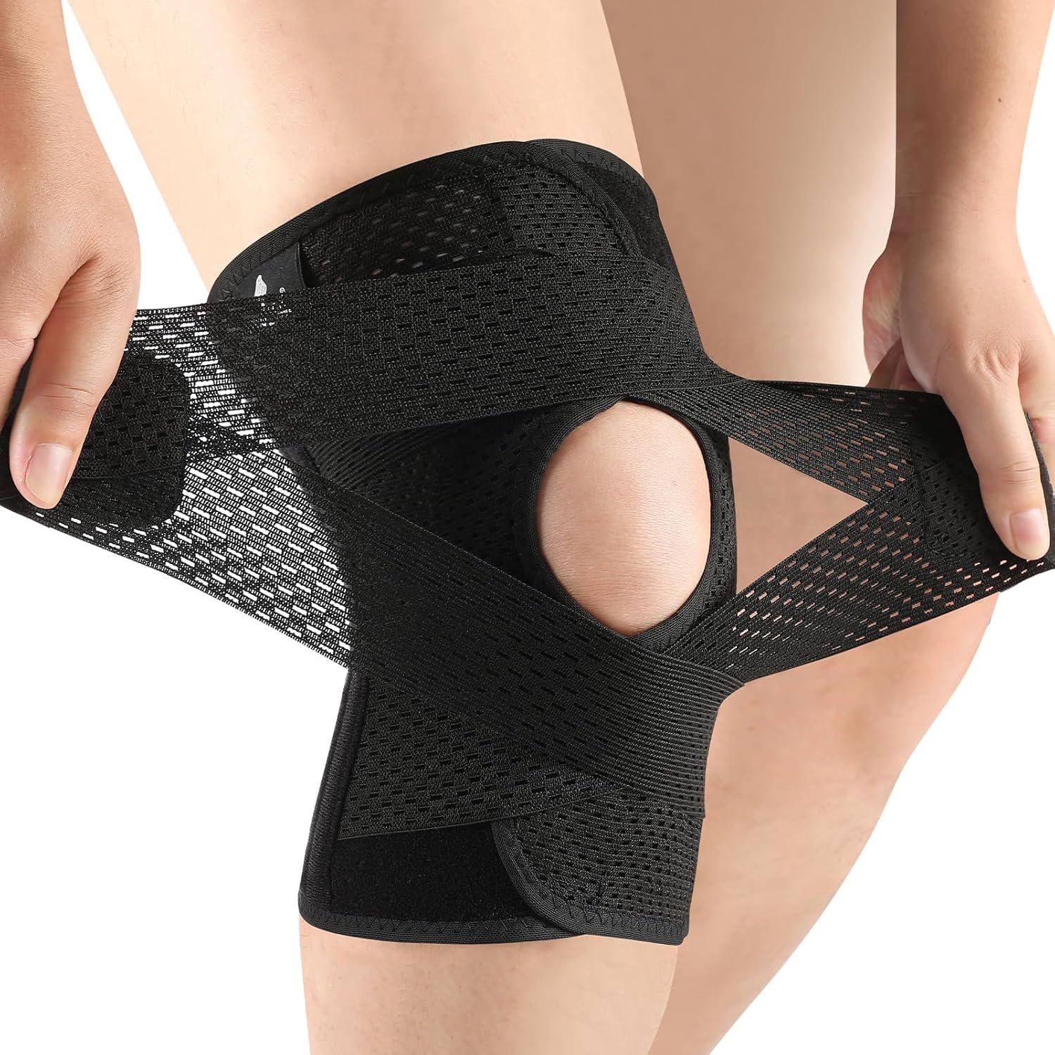 NEENCA Knee Brace for Knee Pain, Compression Knee Support with Air Mesh Fabric, Adjustable Knee Wrap with Side Stabilizers, Ultra-Soft Bandage for Elderly, Meniscus Tear, ACL, Arthritis Relief,Walk (Black, Large)