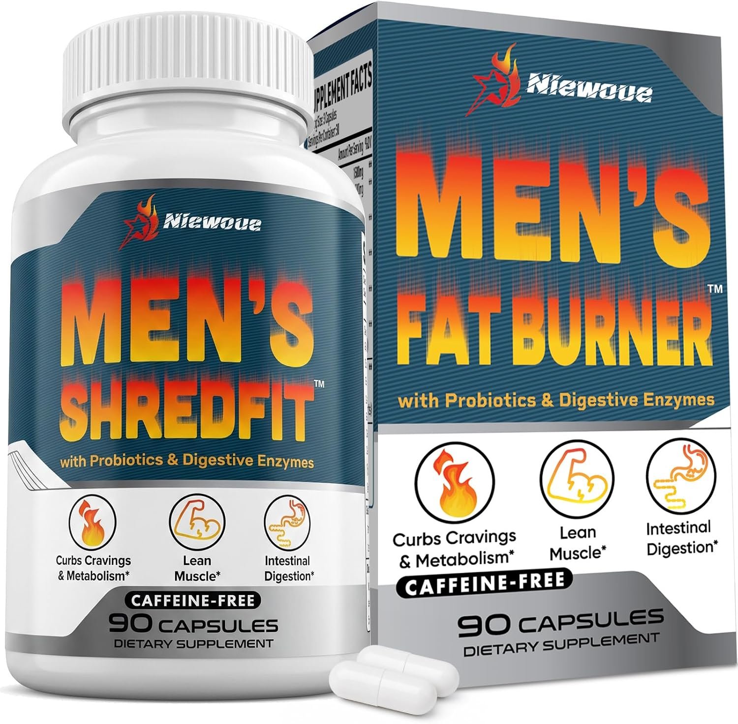 Thermogenic Fat Burner for Men, Premium Appetite Suppressant for Weight Loss, Energy & Metabolism Support with Green Tea Extracts, Cayenne Pepper, Caffeine Free, 90 Caps