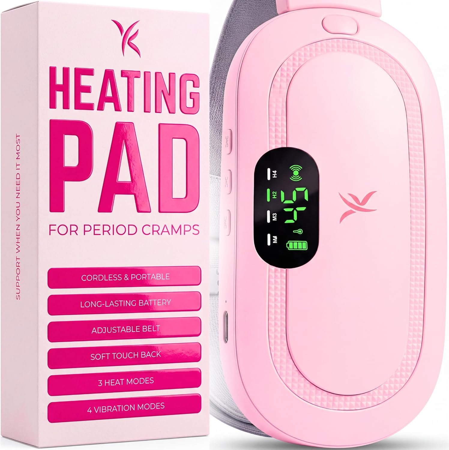 Heating Pad for Period Cramps – FSA&HSA Eligible Electric Menstrual Massage | 3 Heat & 4 Vibration Modes for Menstrual Pain Relief, PMS Support, Abdominal and Lower Back Comfort, 1800mAh Battery