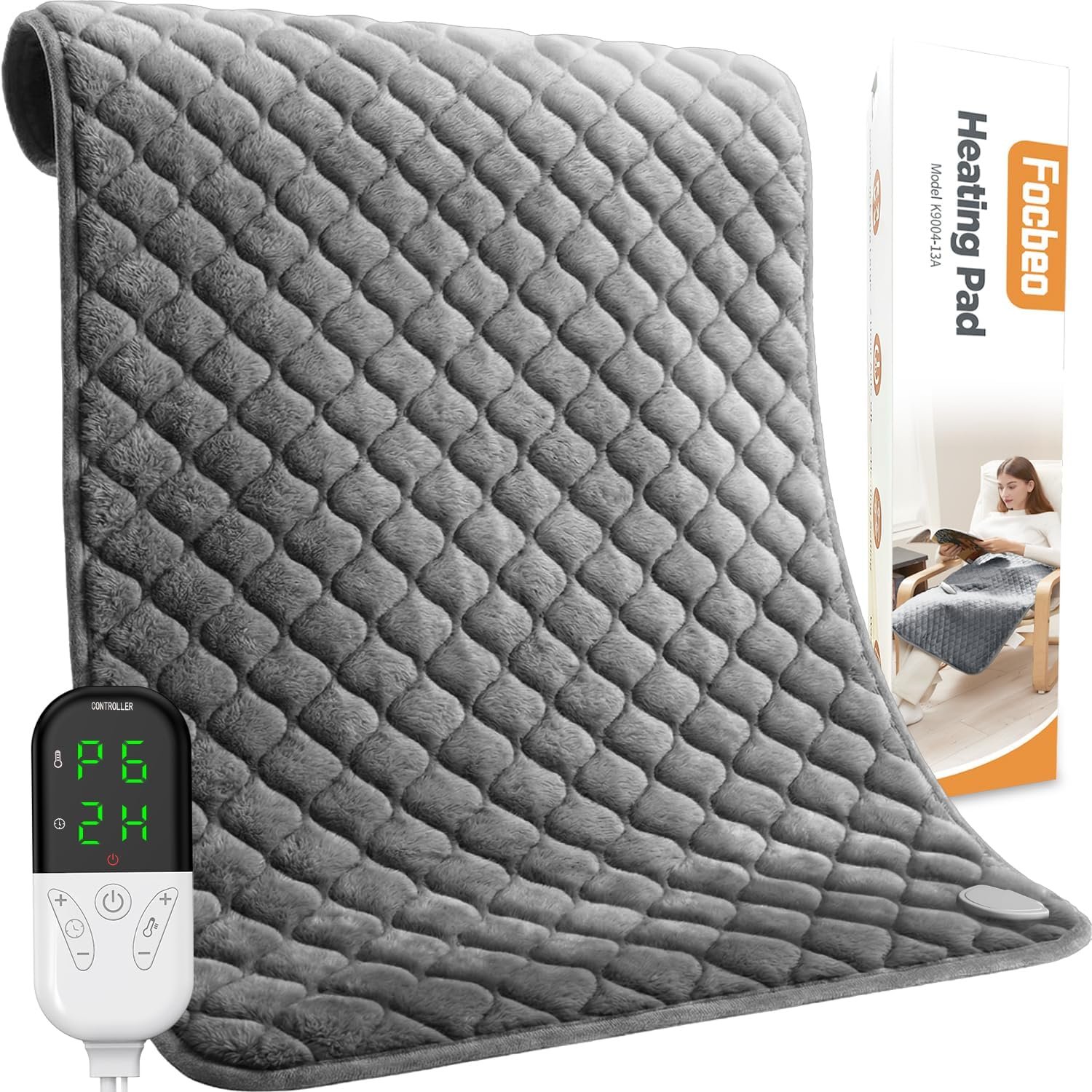 King Size Heating Pad for Back 32″x24″ Extra Large Electric Heating Pad for Body Neck Shoulder Auto Shut Off Heat Pad Temperature Settings Machine Washable Gray