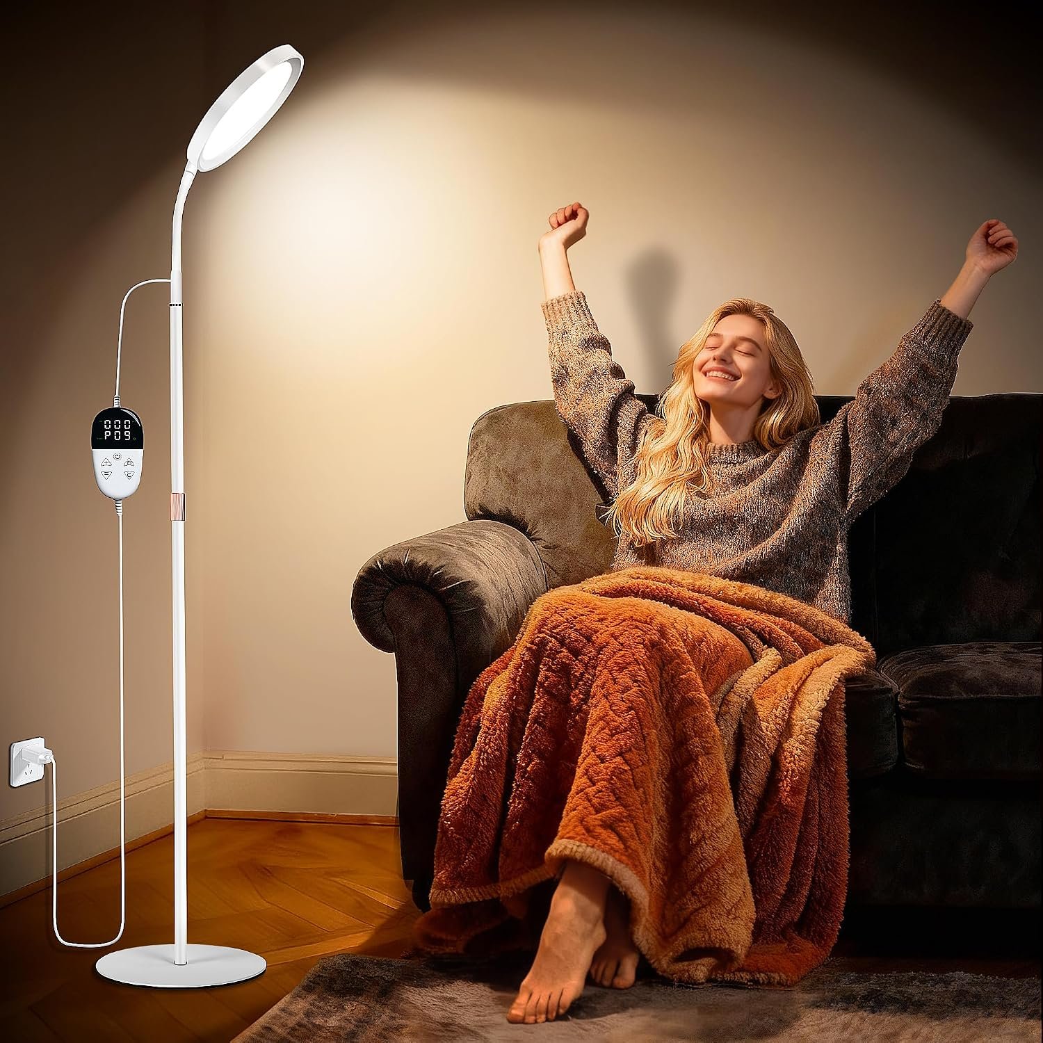 KingSom Light Lamp,11000 Lux UV-Free Happy Lamp, Full Spectum Sunlight Lamp with LCD Touch Remote, Height Adjustable Light Floor Lamp with 9 Brightness & 3 Color Temperatures