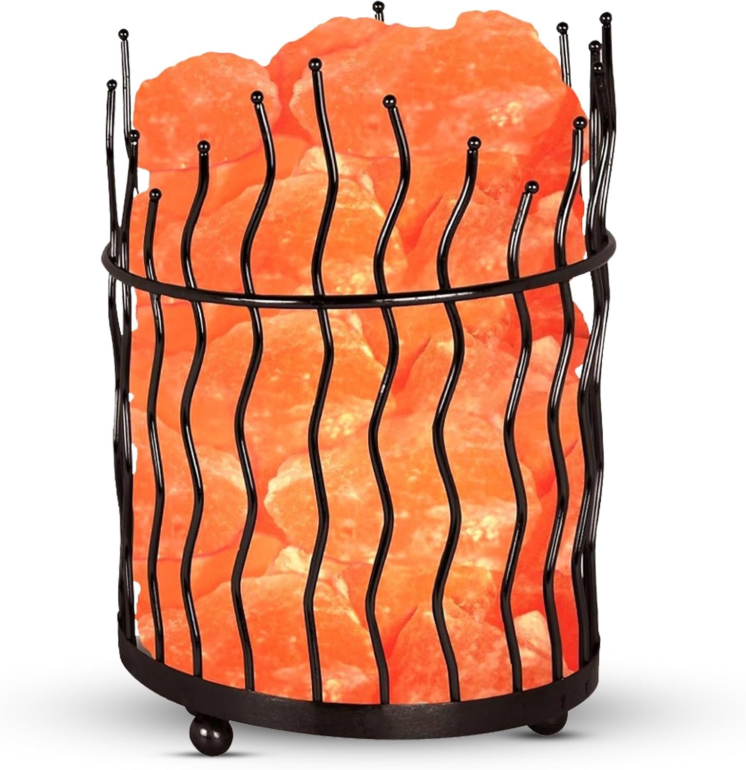 Natural Himalayan Salt , Tall Round Metal Basket lamp with Dimmer Switch | 8-10 lbs