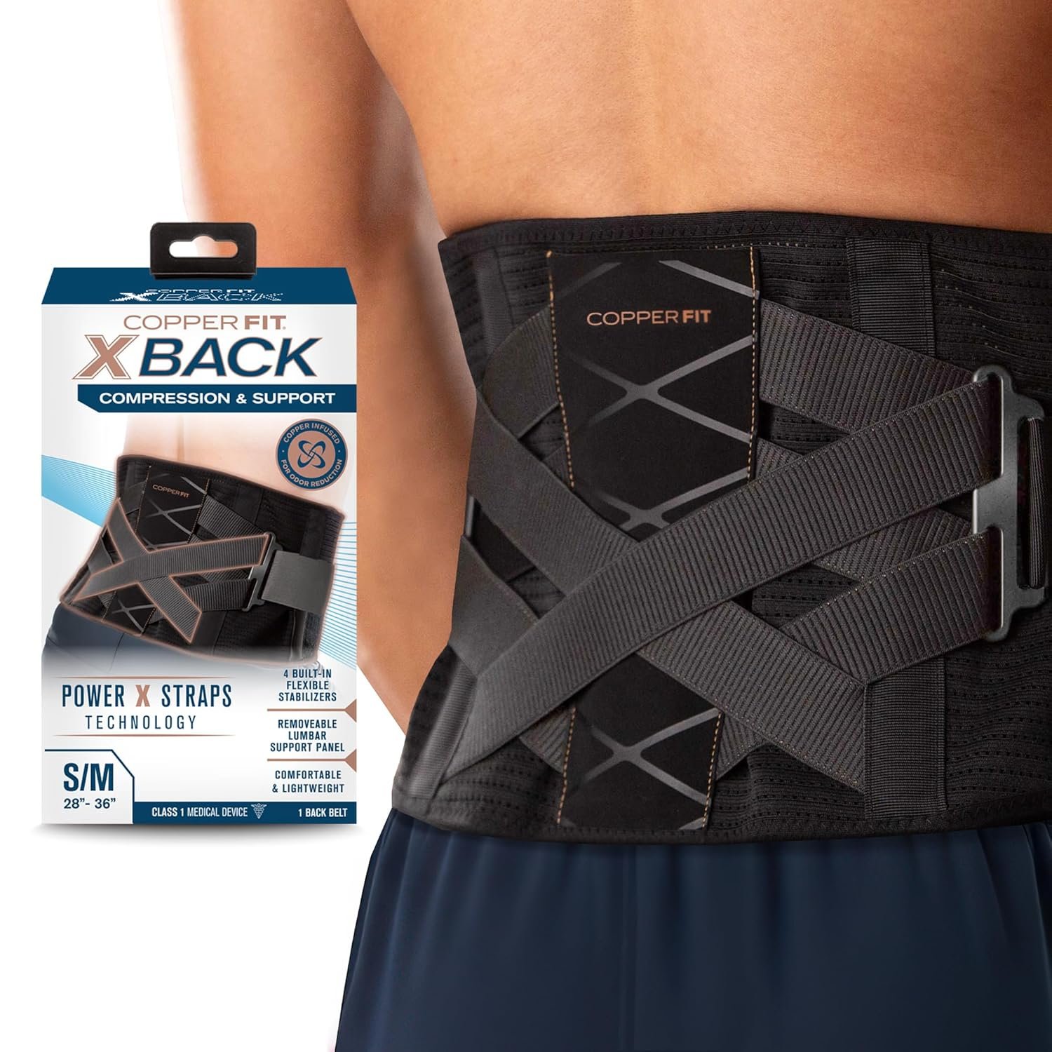 Copper Fit X-Back Brace for Lower Back Pain, Lumbar Support, Herniated Disc, Sciatica, Arthritis – Adjustable, Breathable Design – for Men and Women (Large/XLarge) | Back brace with lumbar support for lower back pain, sciatica relief, posture support, and daily comfort.